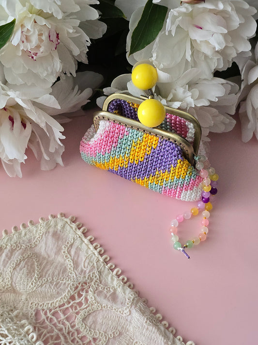 Candy Stripe Crochet Mini Coin Purse
