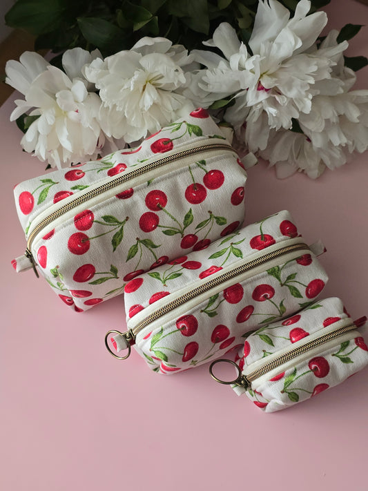 Cherry Makeup Bag Set – 3 Pieces