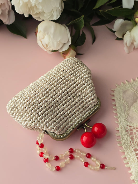 Crochet Coin Purse with Red Bead Charm