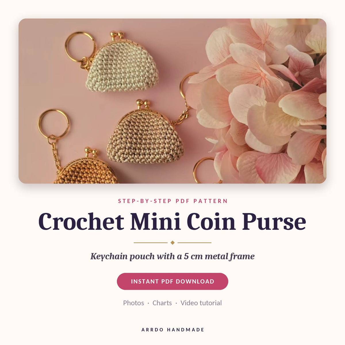 Crochet Mini Coin Purse Pattern – Keychain Pouch with 5 cm Metal Frame – PDF Instant Download