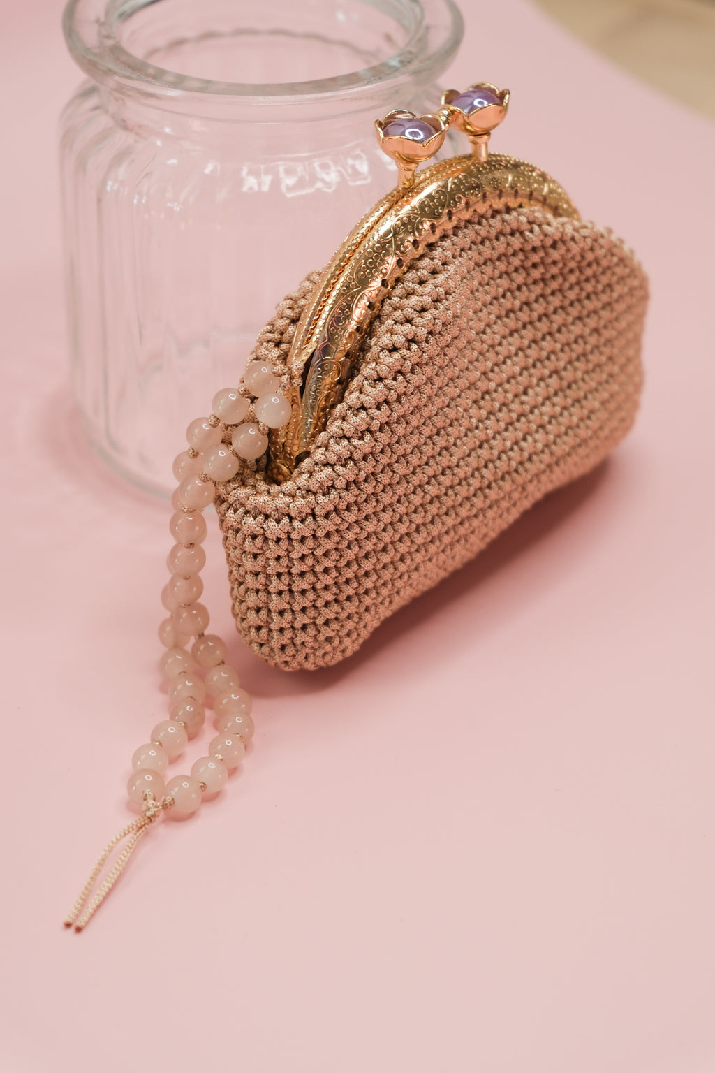 Luxury Crochet Clutch Purse – Handmade Kiss Lock Bag with Beaded Handle