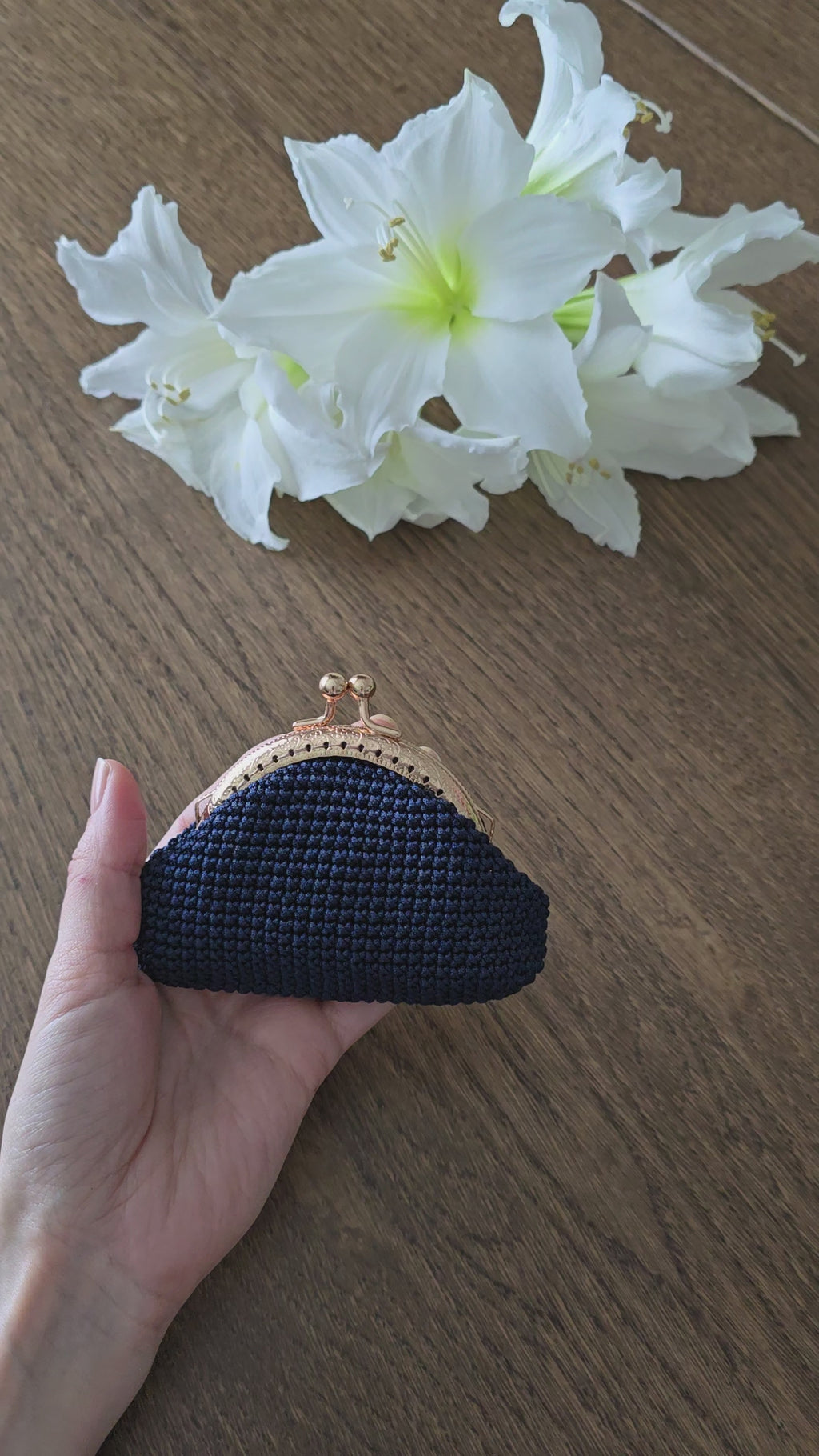 Handmade Crochet Coin Purse with Vintage Gold Kiss-Lock Clasp