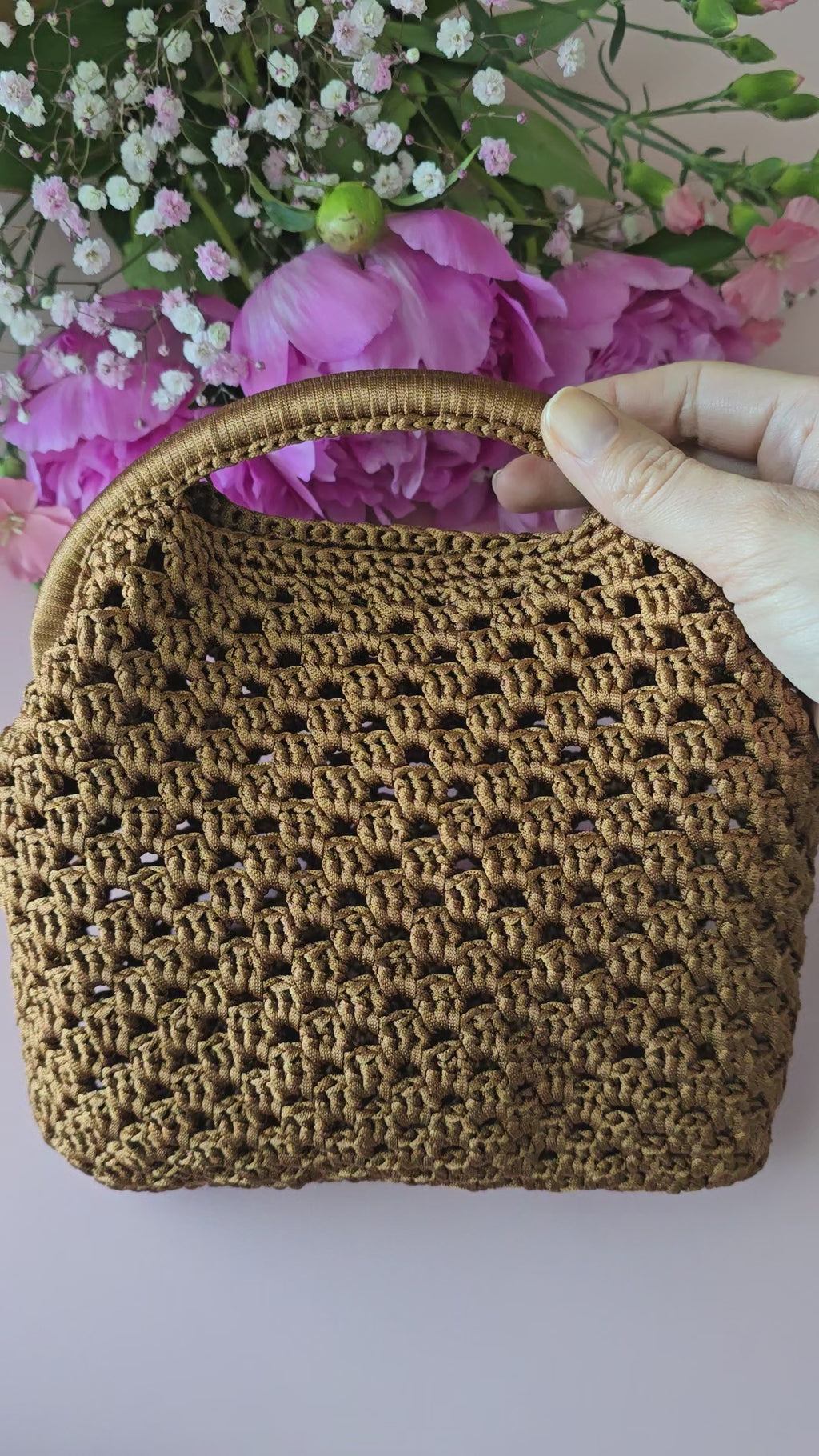 Handmade Crochet Mini Bag – Caramel Brown