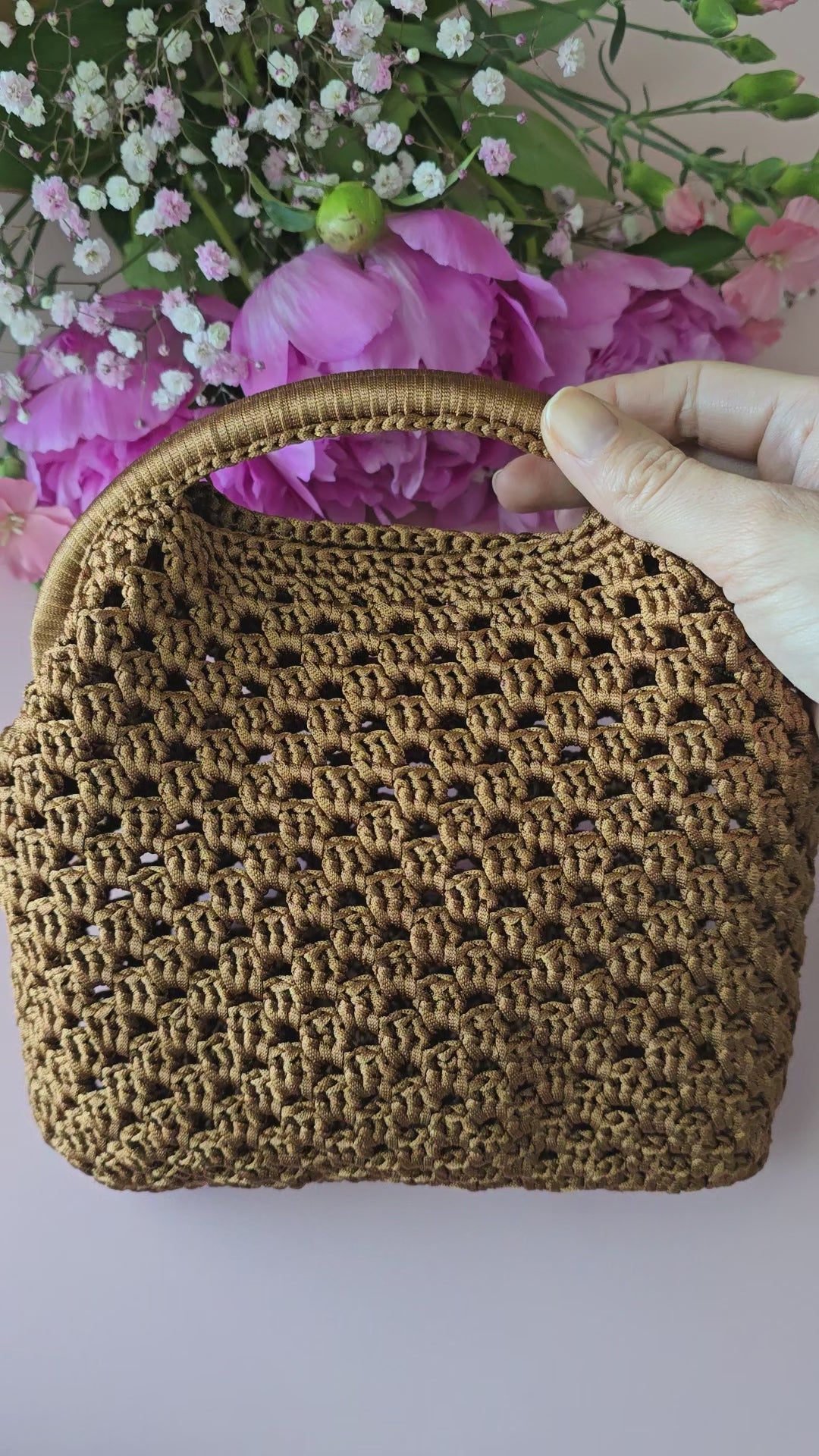 Handmade Crochet Mini Bag – Caramel Brown
