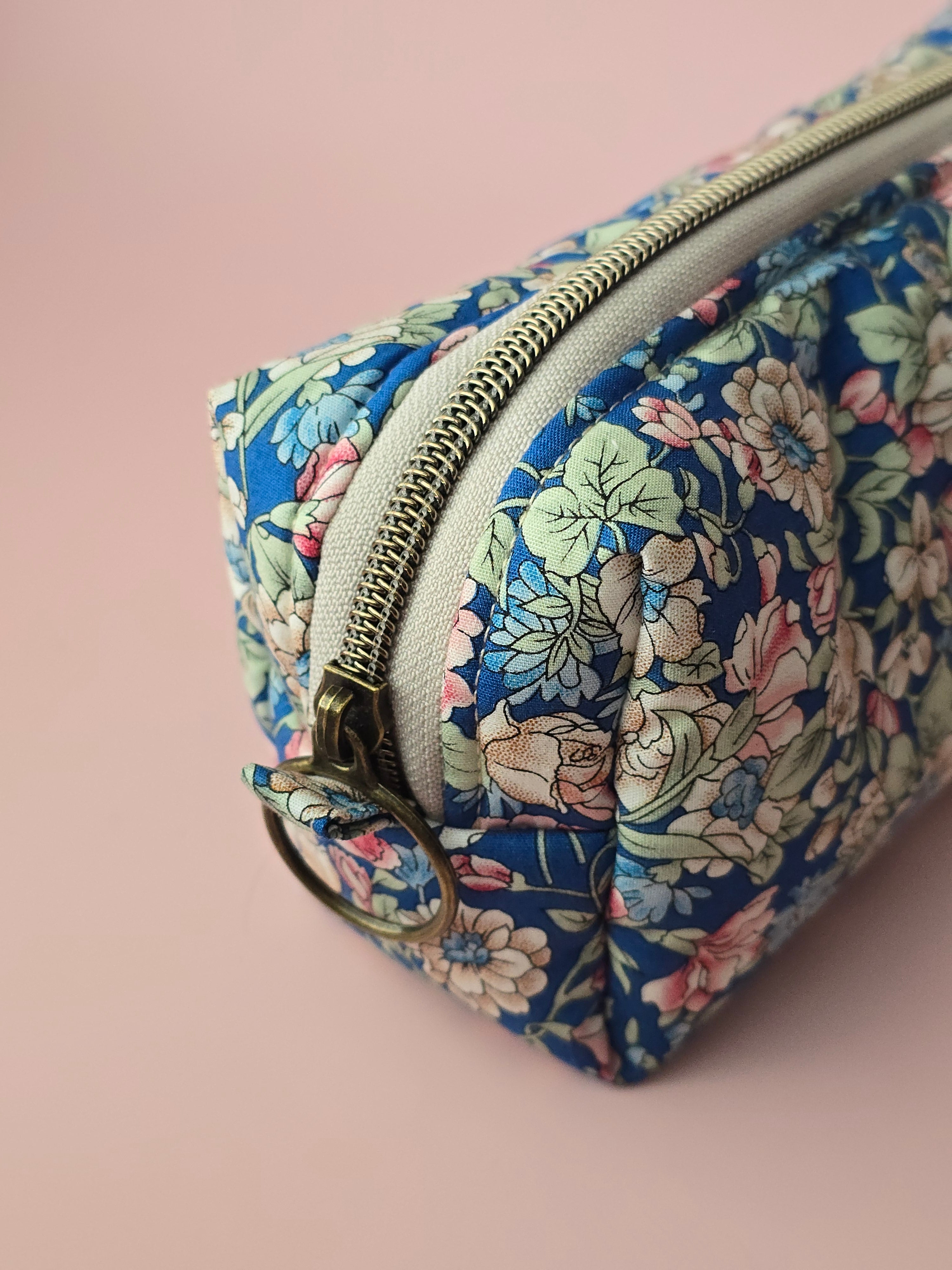 Blue Floral Pencil Case / Cosmetic Pouch