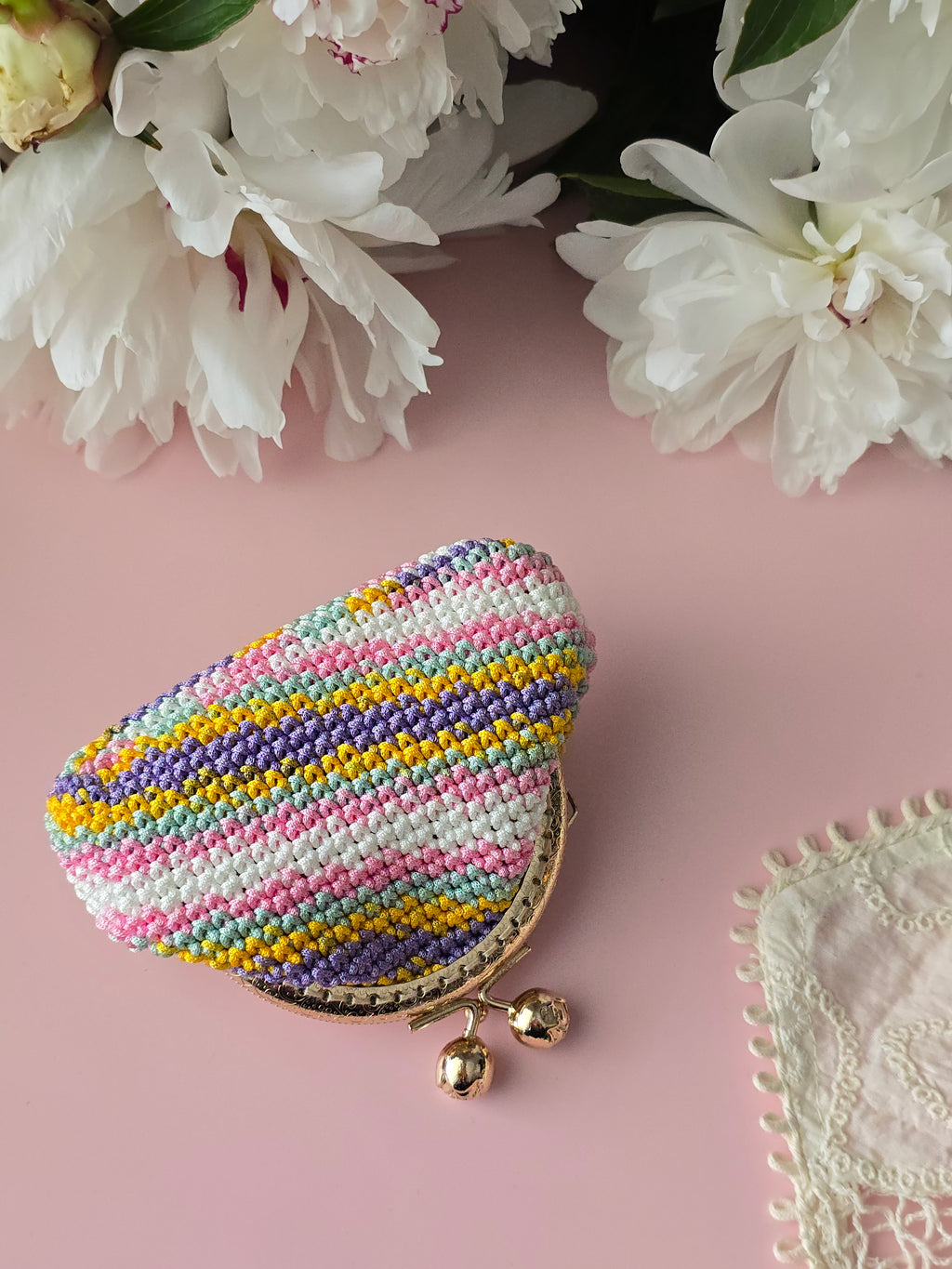 Pastel Rainbow Crochet Coin Purse