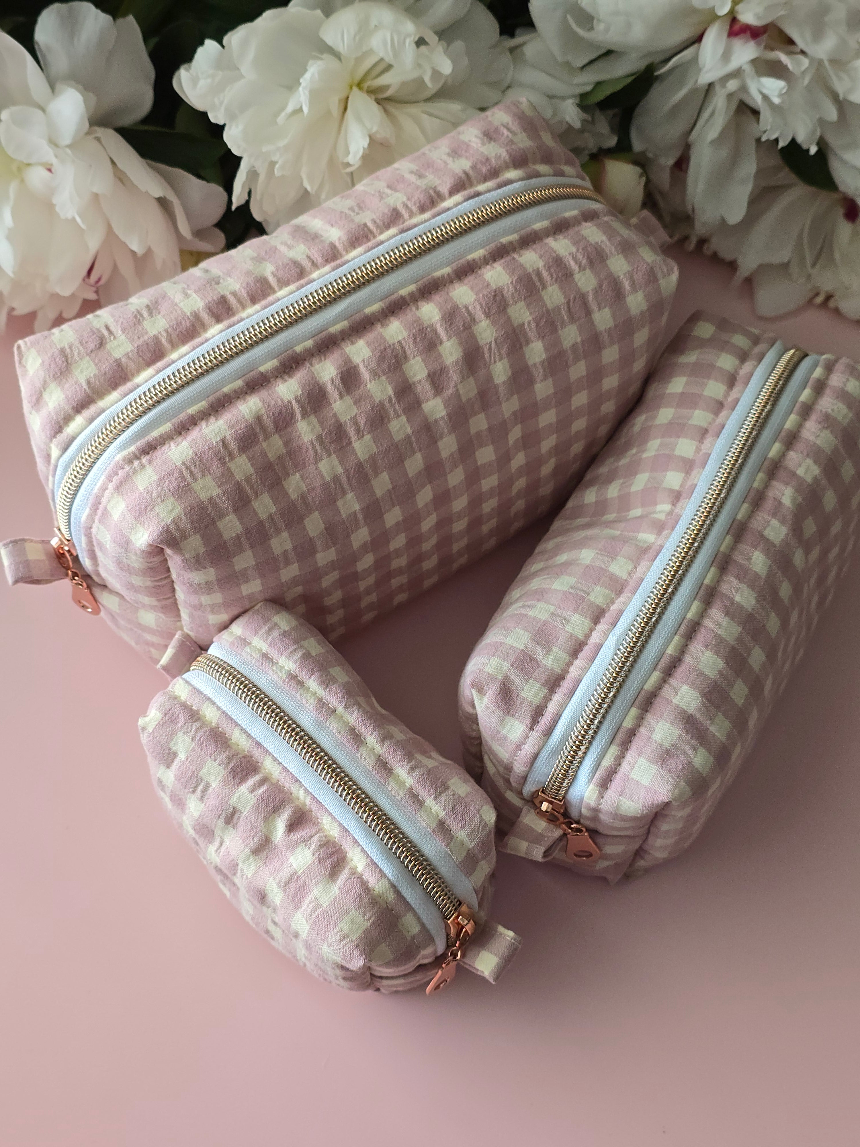 Gingham Cosmetic Bag Set