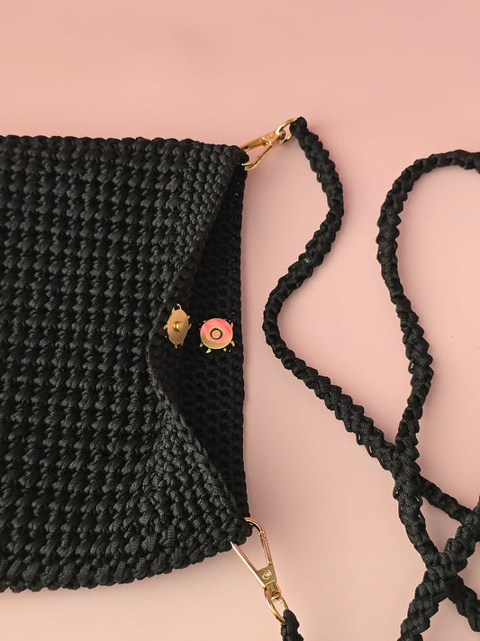 Black Ribbed Crochet Crossbody Bag
