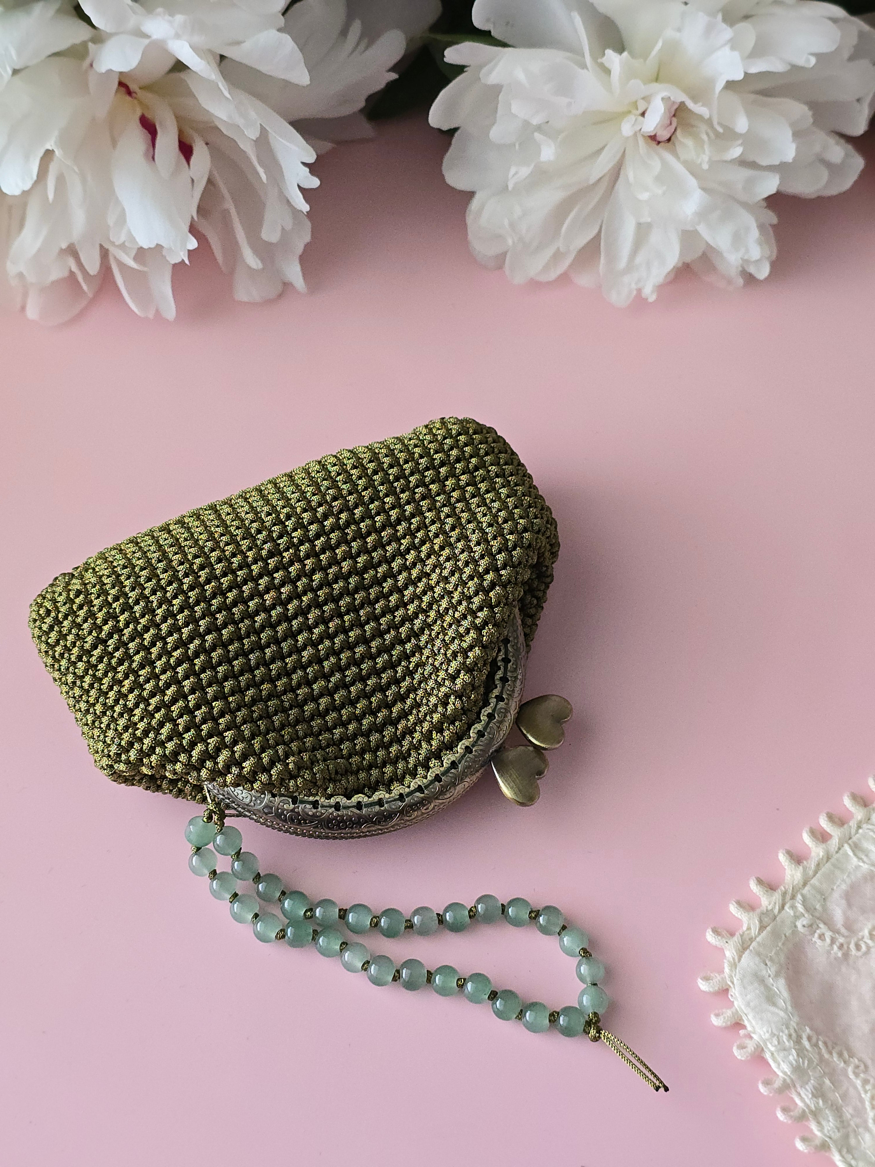 Olive Crochet Coin Purse with Metal Frame