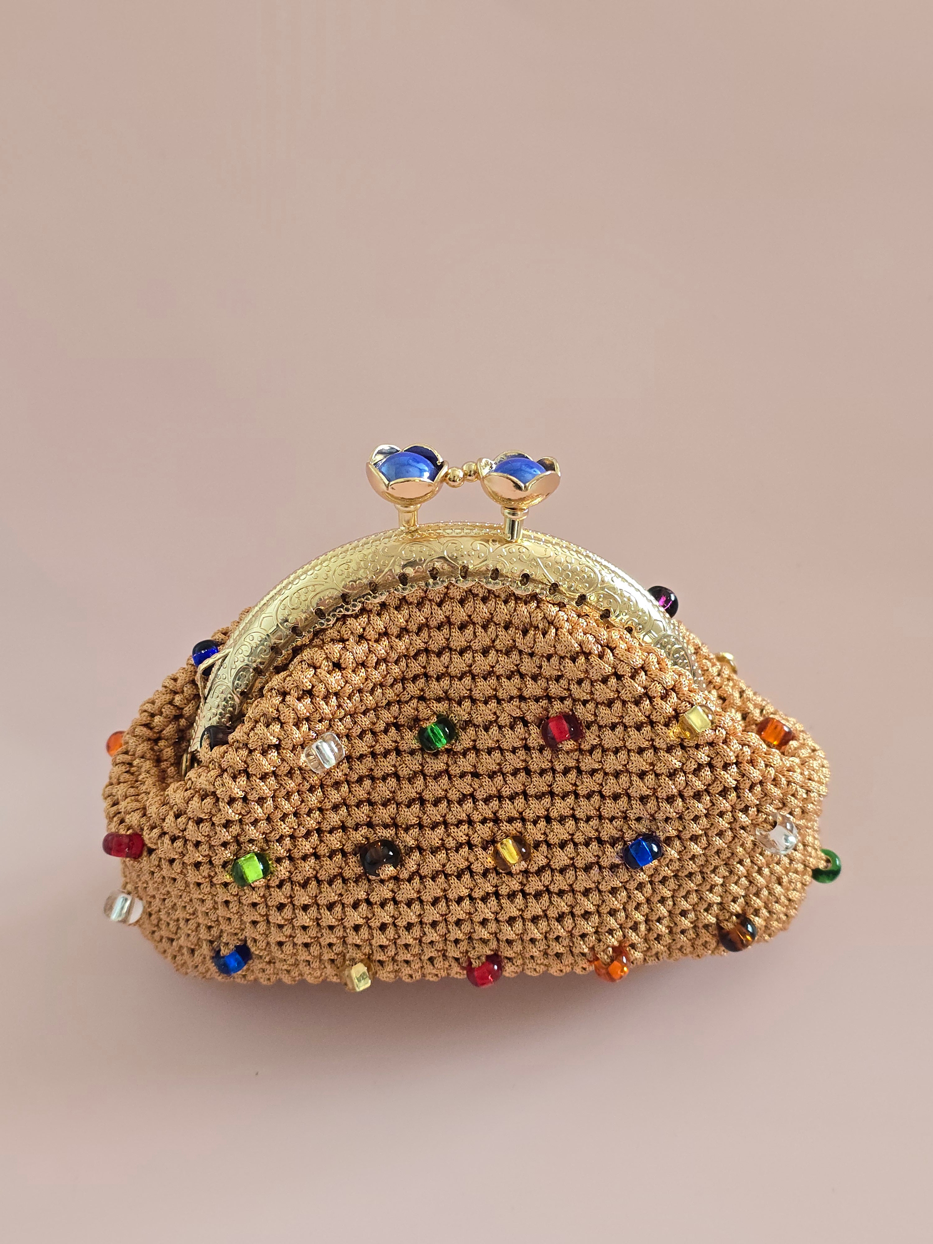 Handmade Crochet Coin Purse with Colorful Beads