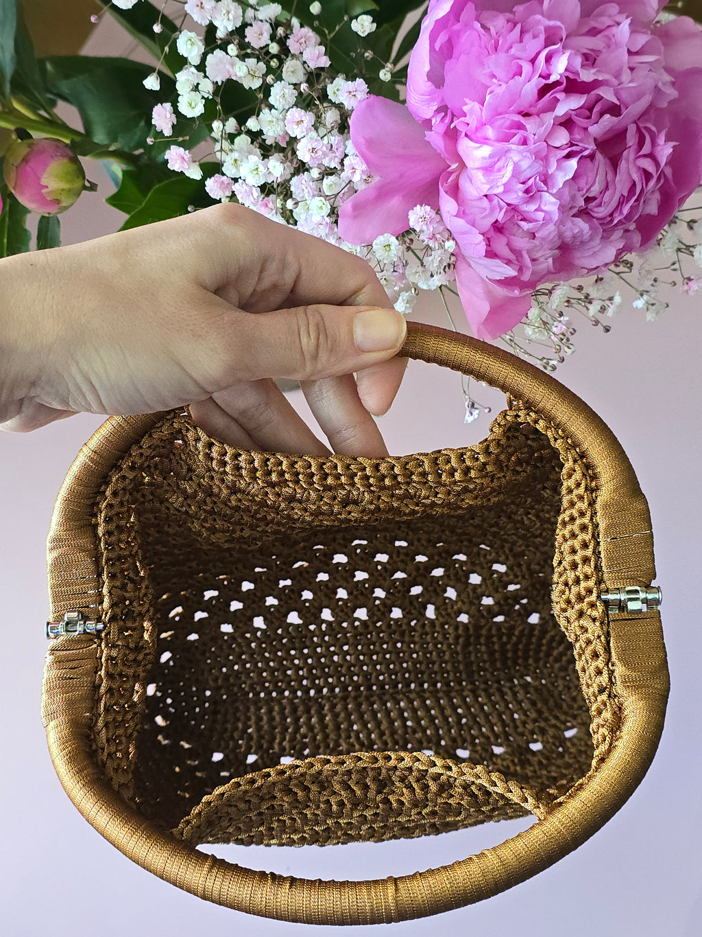 Handmade Crochet Mini Bag – Caramel Brown