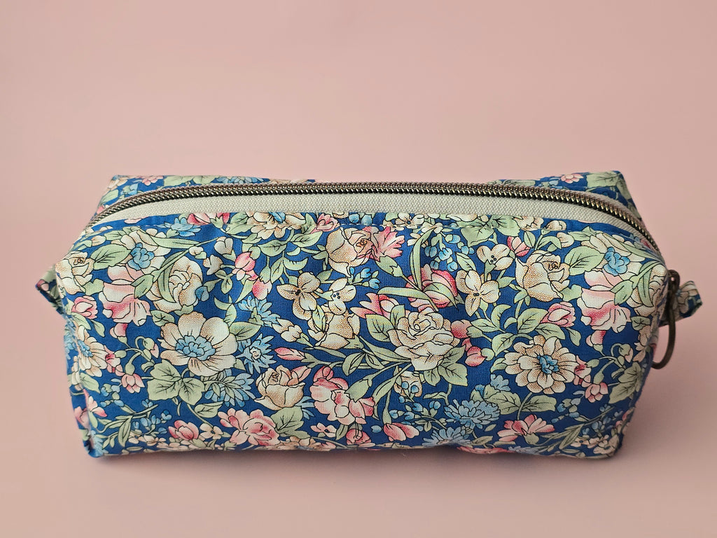 Blue Floral Pencil Case / Cosmetic Pouch