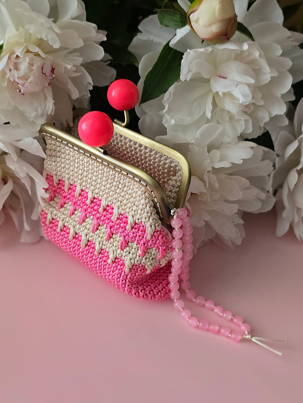 Pink Crochet Coin Purse with Clasp