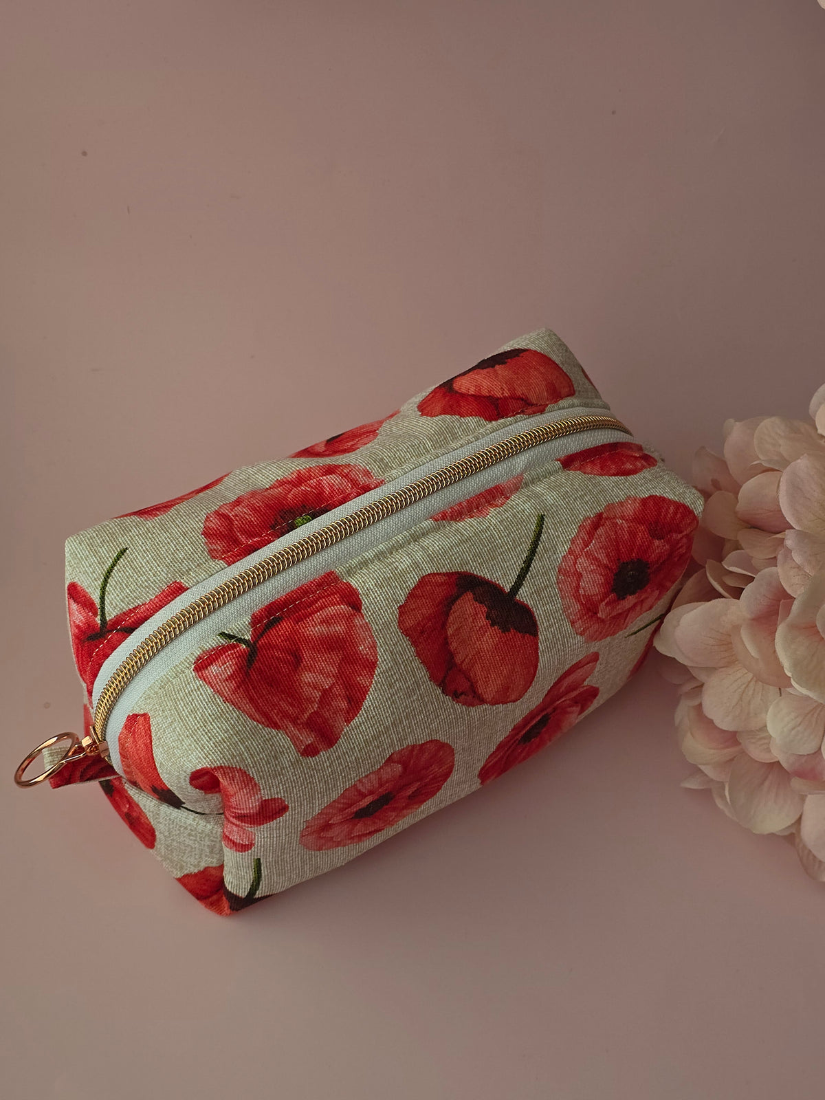 Poppy Floral Cosmetic Bag – Handmade Zipper Pouch