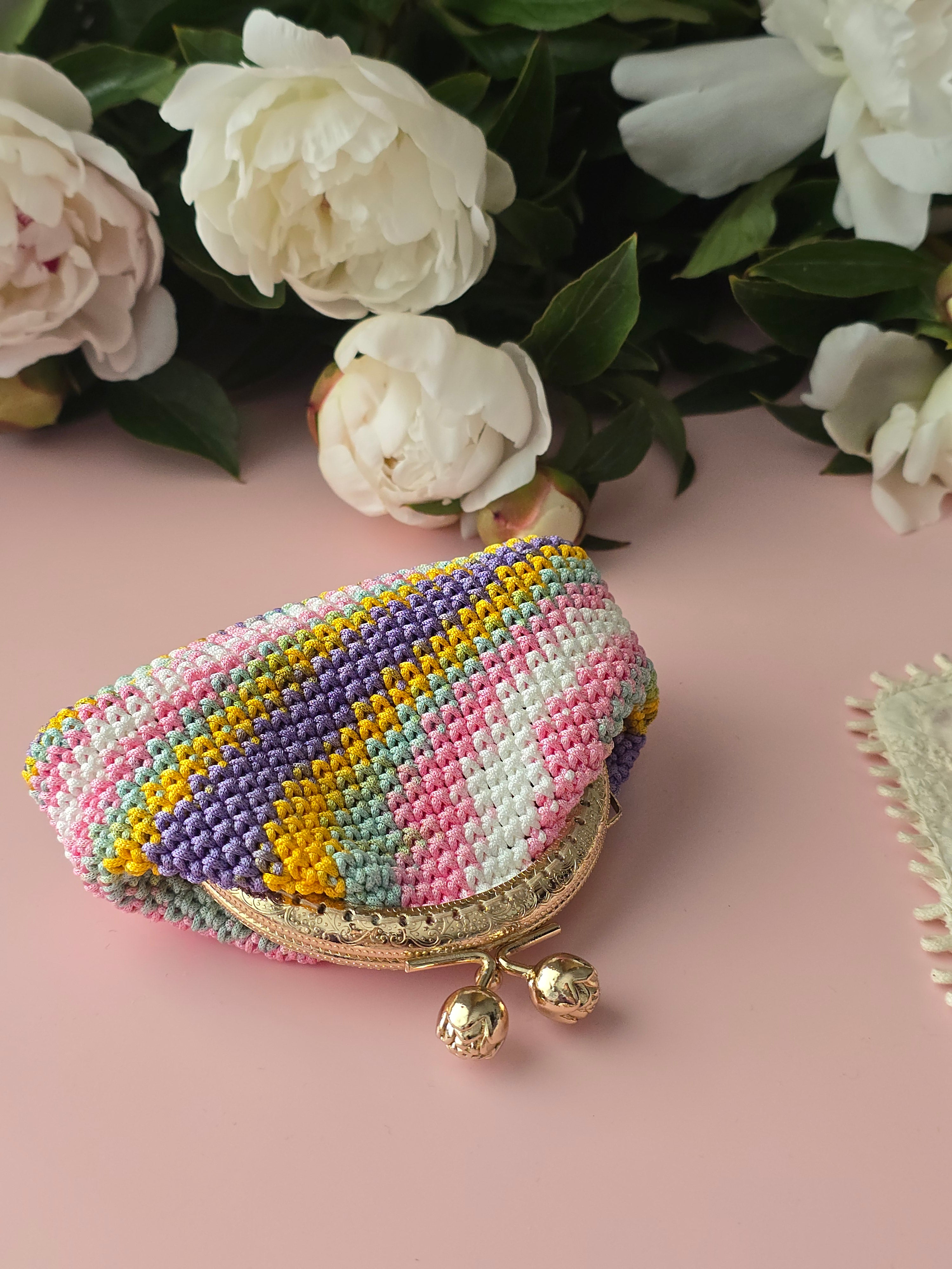 Colorful Crochet Coin Purse with Metal Frame