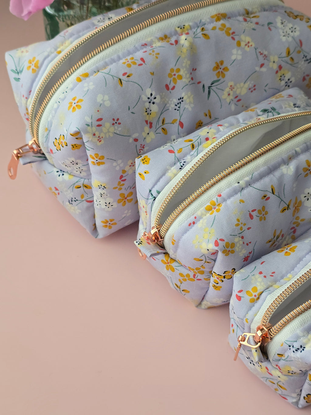 Pastel Floral Cosmetic Pouch Set