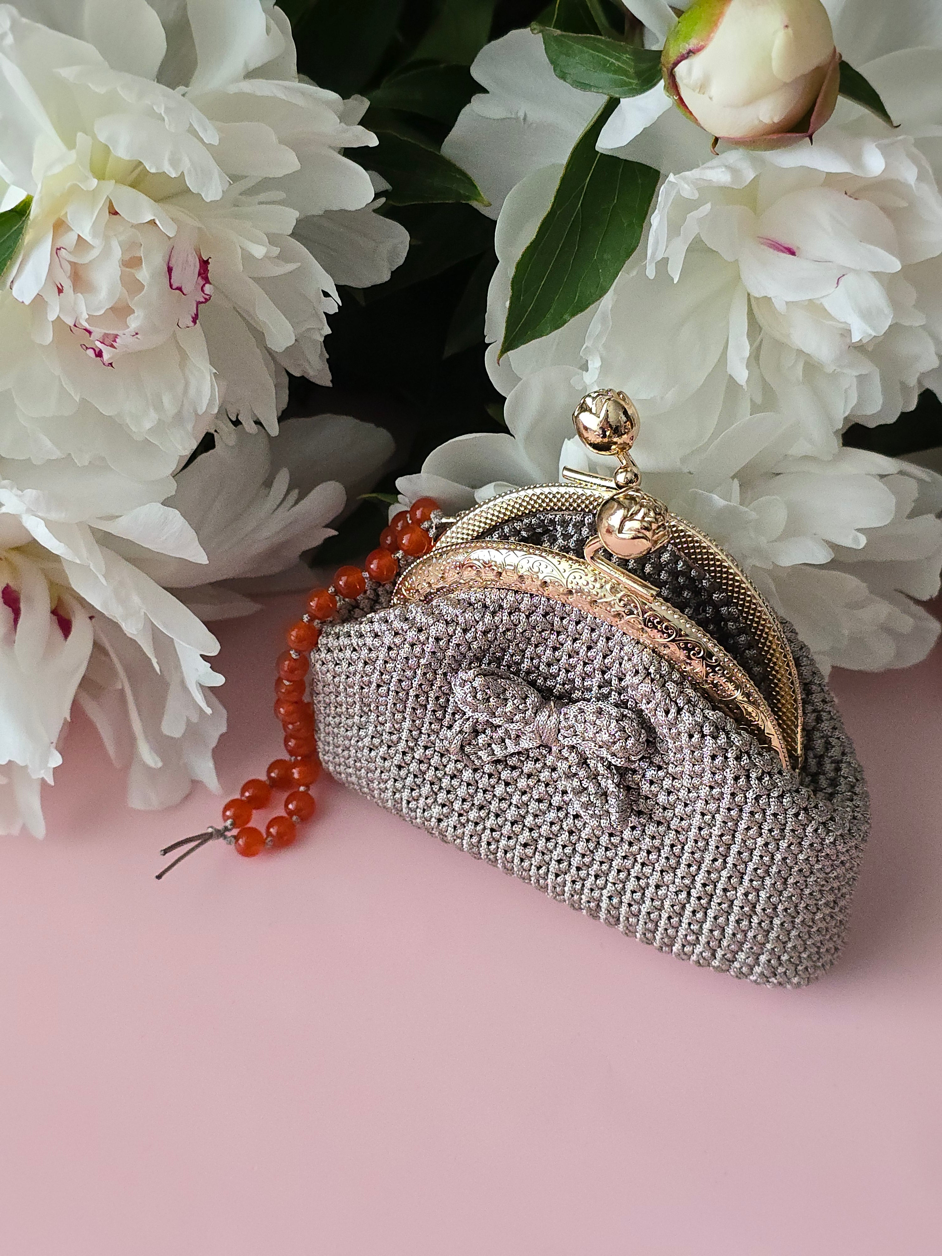Pearl Grey Crochet Coin Purse