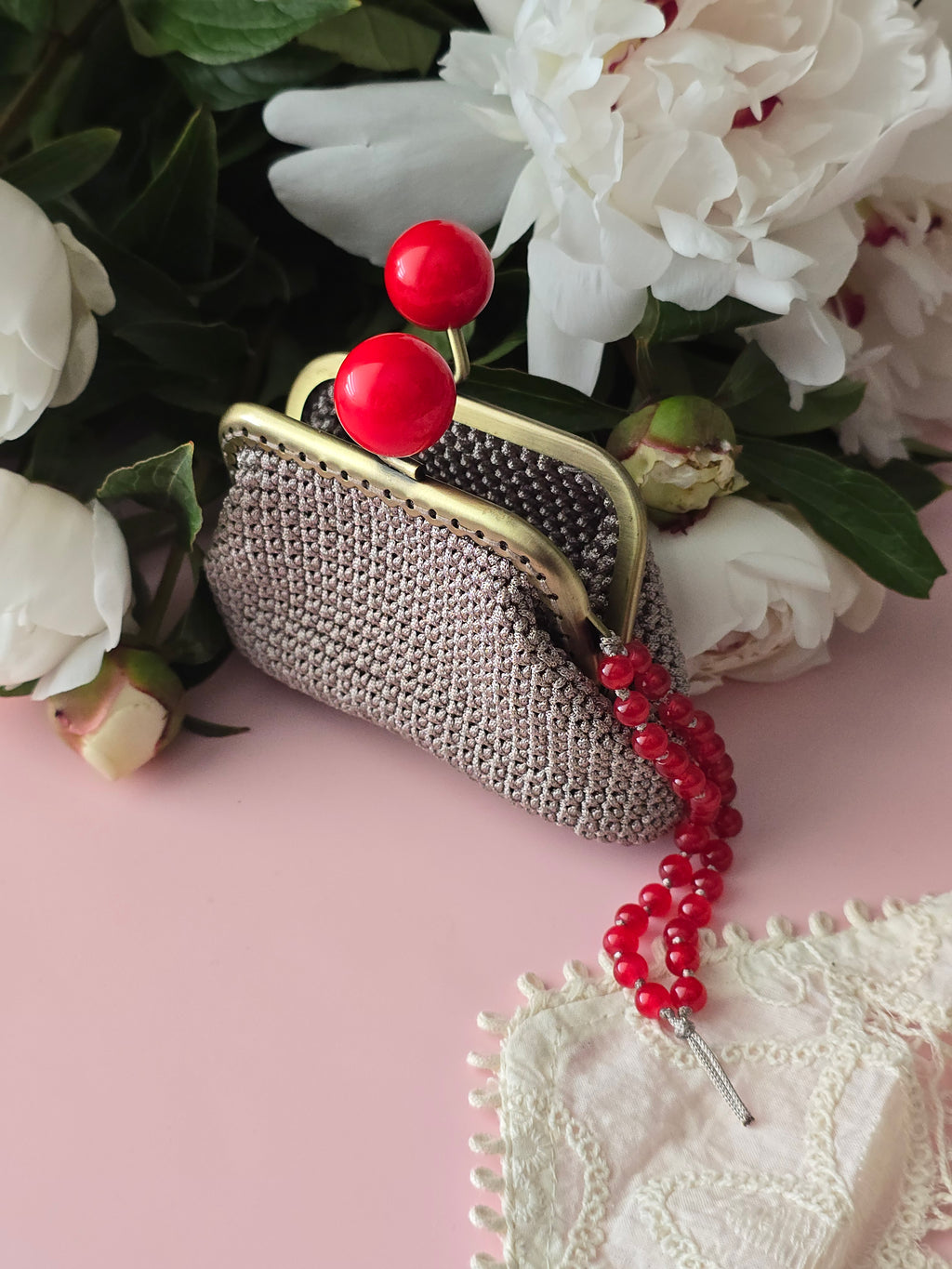 Handmade Crochet Kiss Lock Wallet with Cherry Clasp