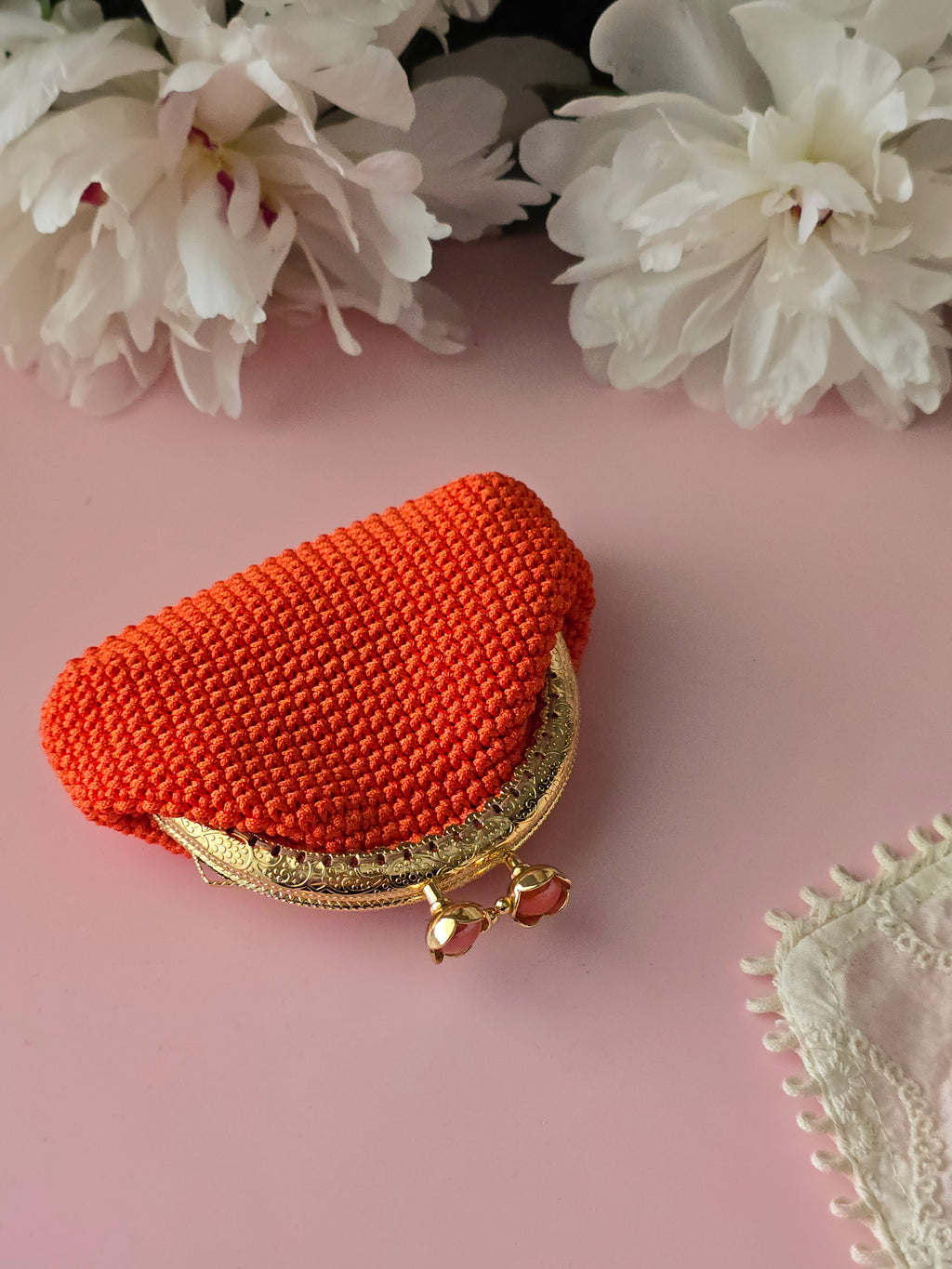Orange Crochet Coin Purse with Gold Clasp