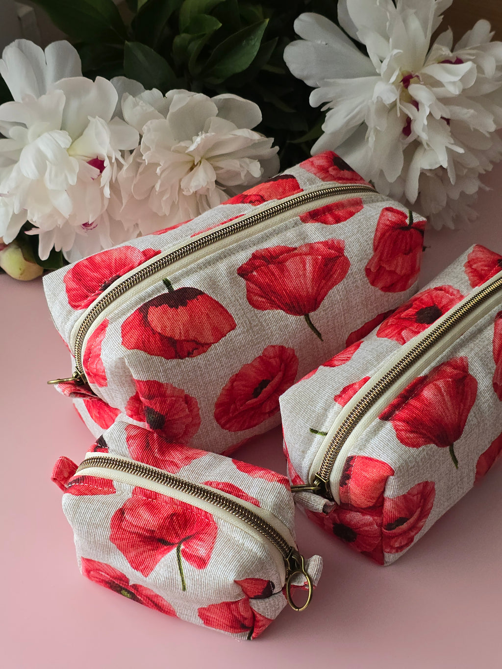 Floral Makeup Bag Set – Red Poppy Cosmetic Pouch