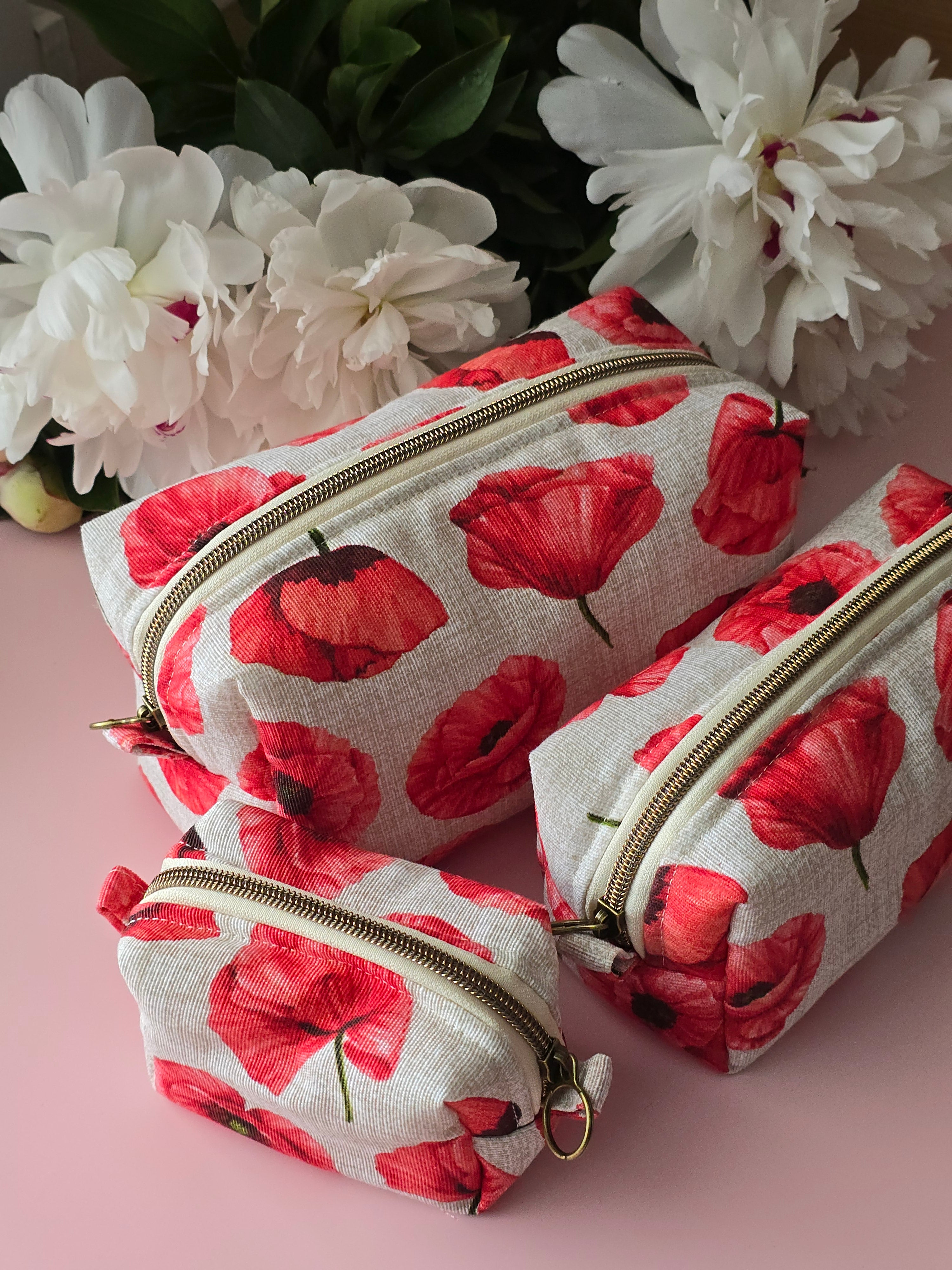 Floral Makeup Bag Set – Red Poppy Cosmetic Pouch