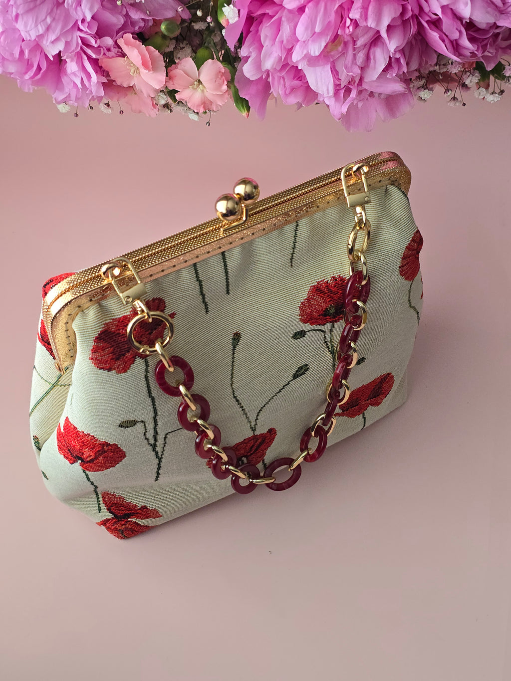Handmade Floral Clasp Bag with Chain Handle