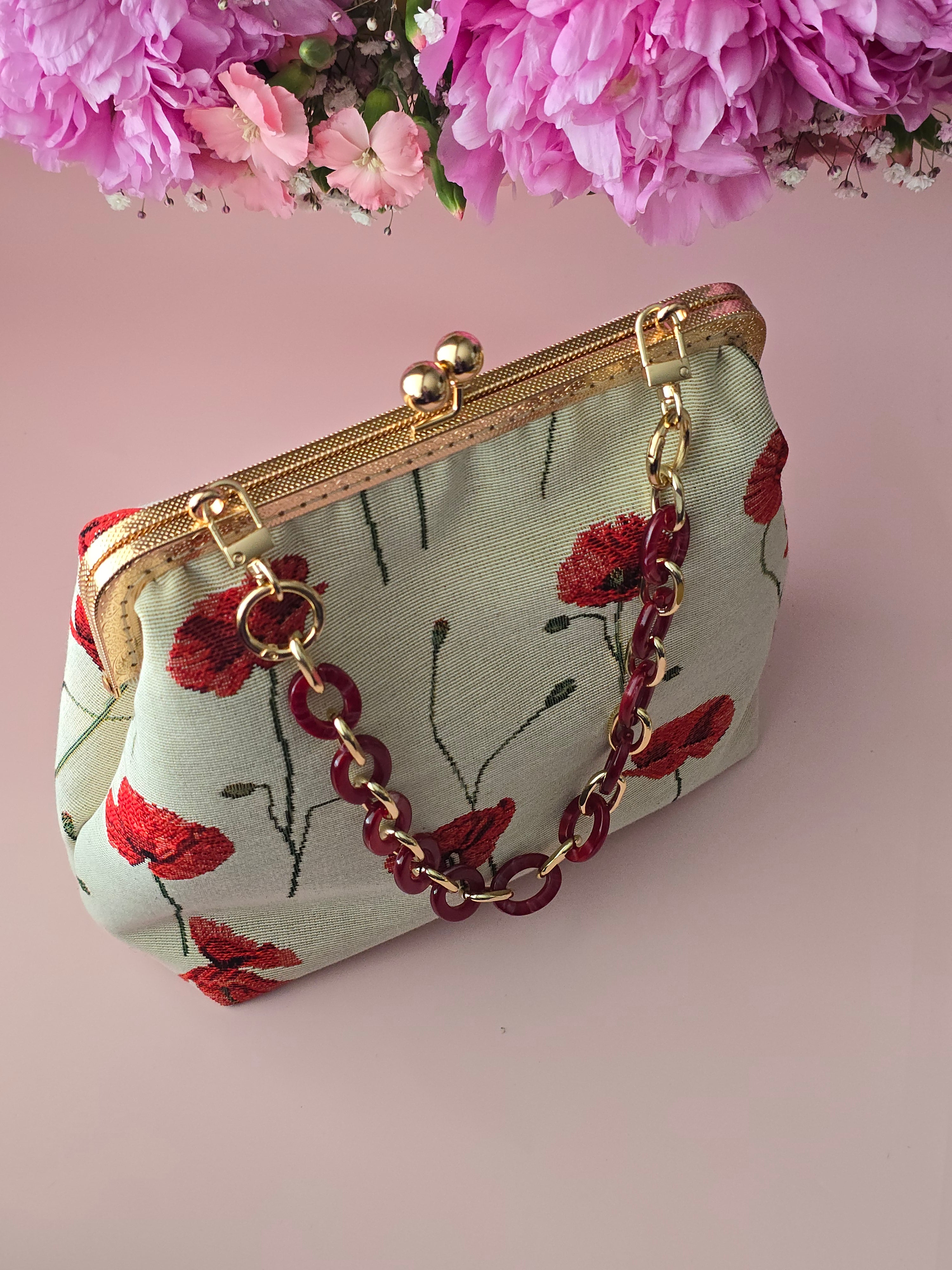 Handmade Floral Clasp Bag with Chain Handle