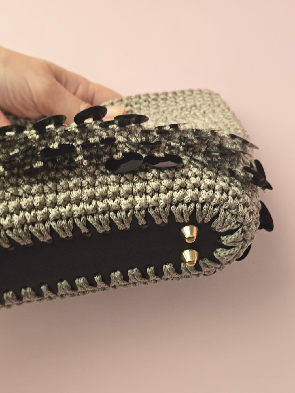 Black Sequin Crochet Handbag – Handmade Evening Bag