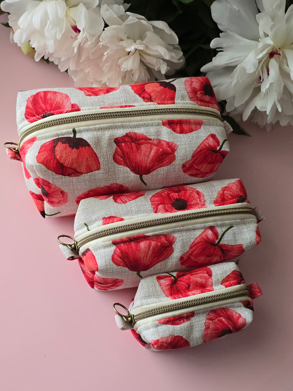Floral Makeup Bag Set – Red Poppy Cosmetic Pouch