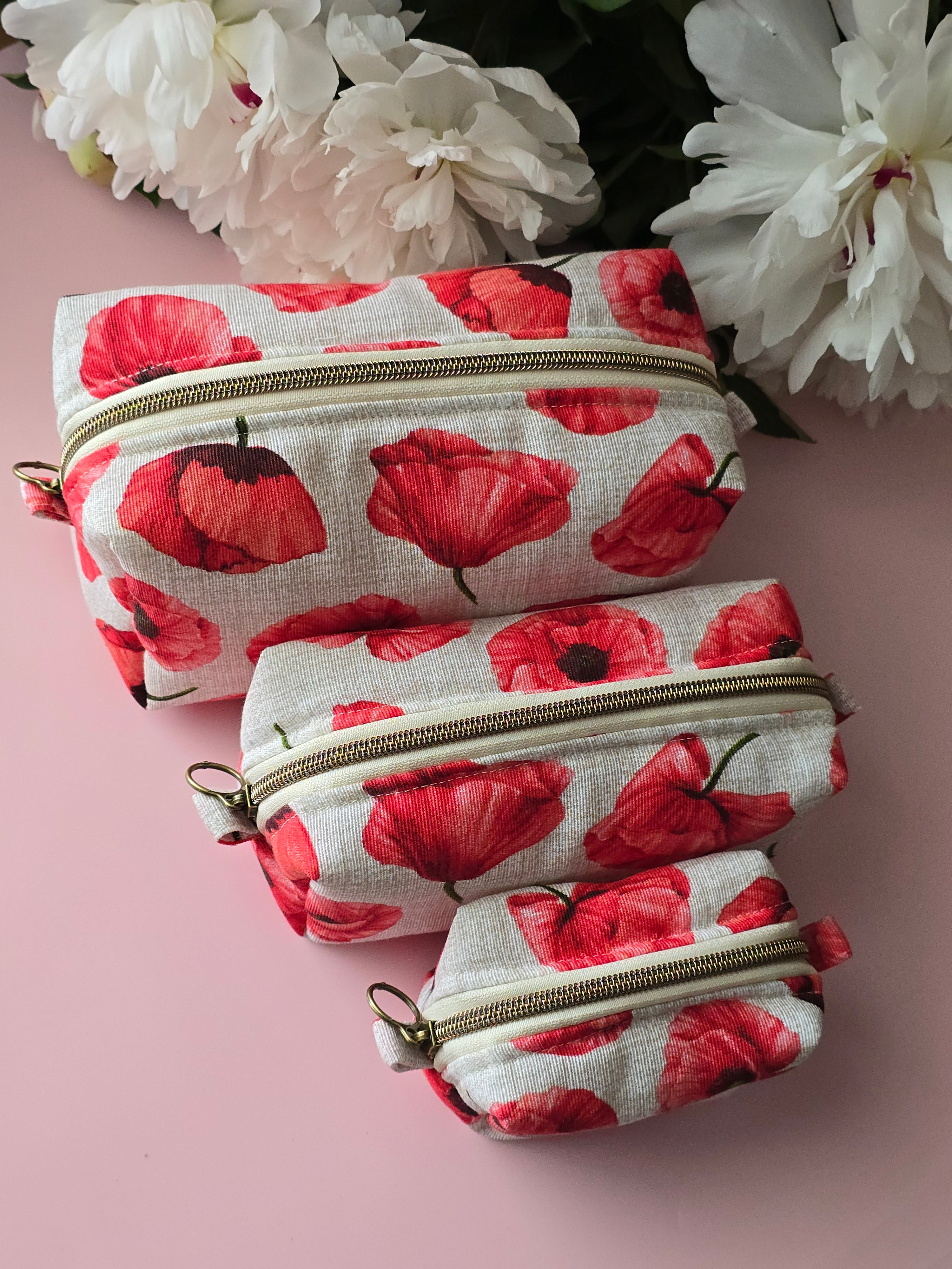 Floral Makeup Bag Set – Red Poppy Cosmetic Pouch