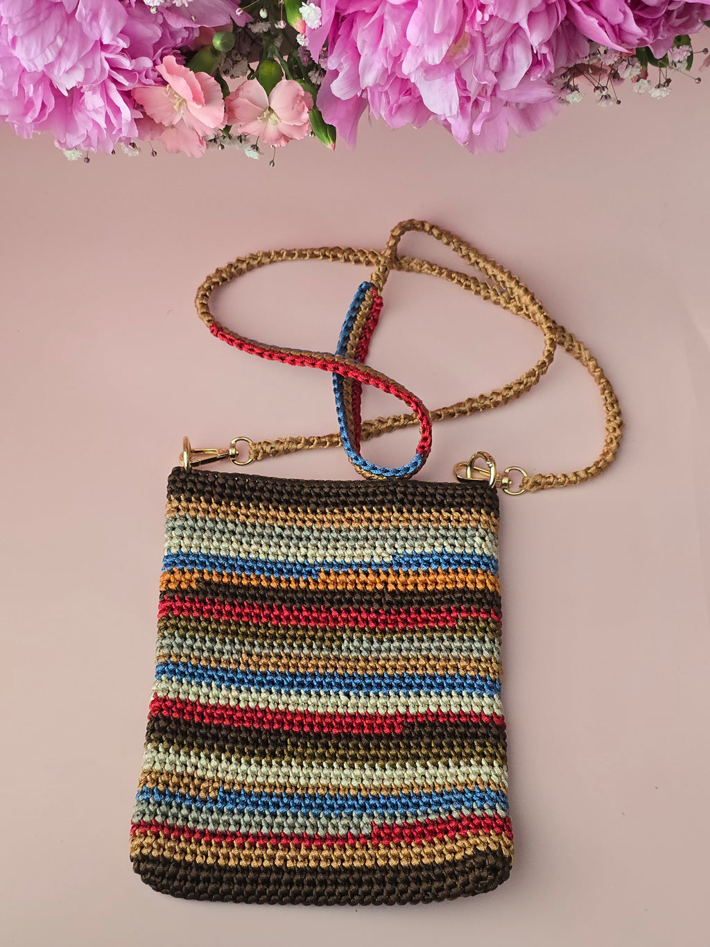 Multicolor Striped Crochet Crossbody Bag
