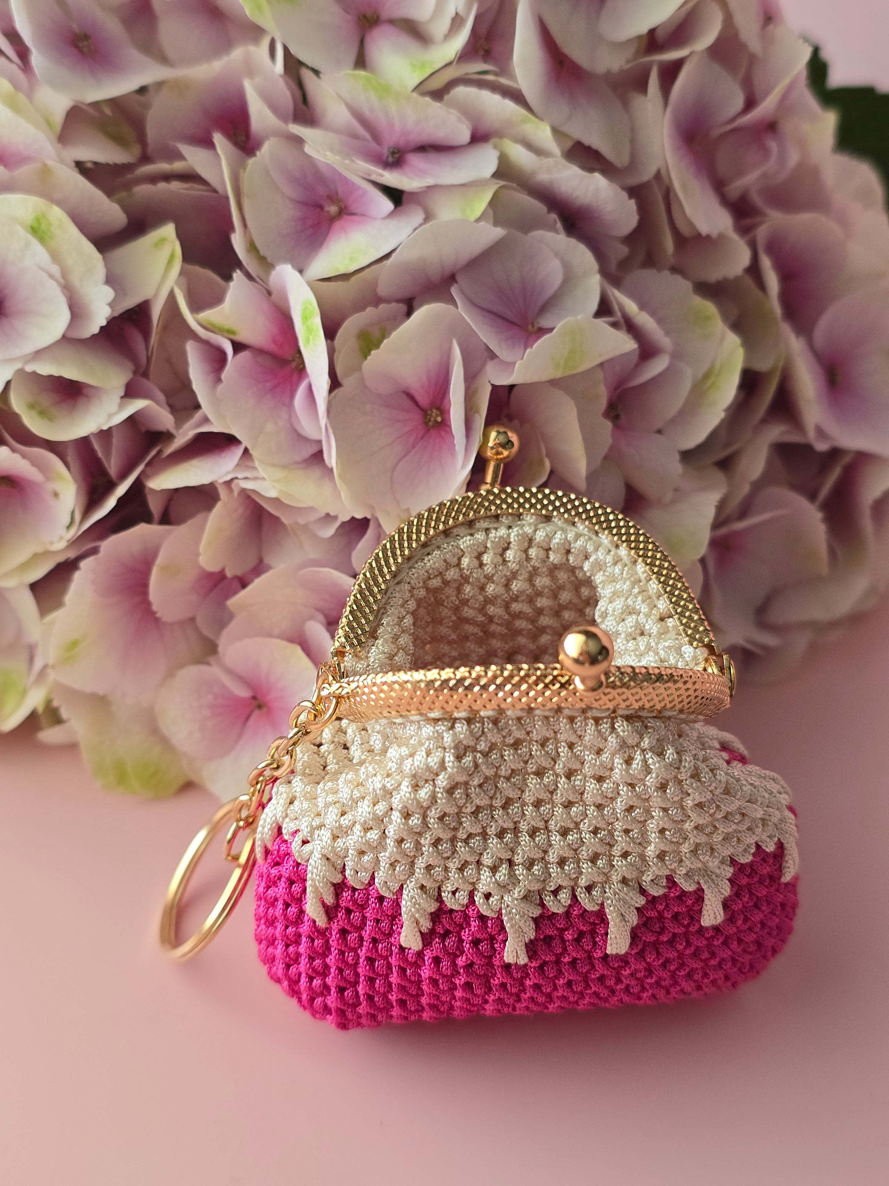 Mini Crochet Keychain Coin Purse – Pink Cream