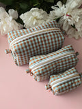 Gingham Cosmetic Bag – Green & Brown Checkered Pouch