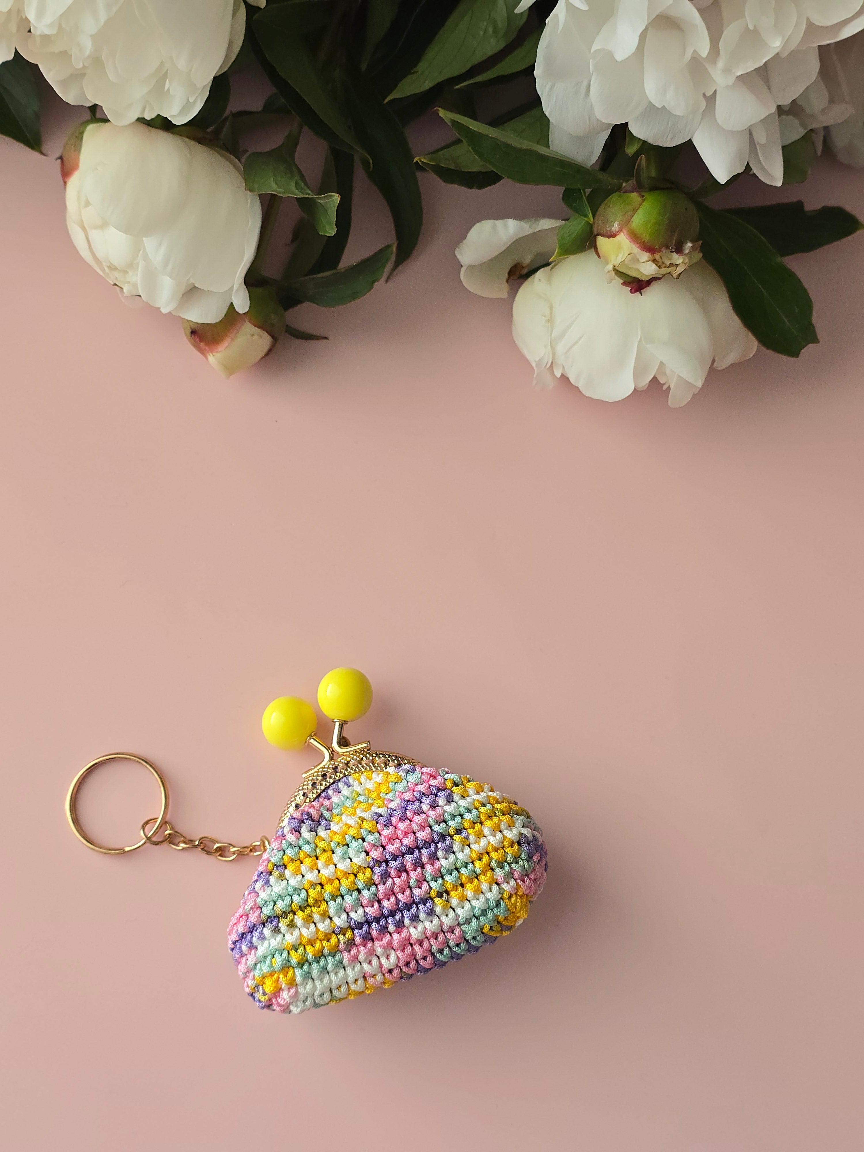 Rainbow Crochet Coin Purse yellow 💛