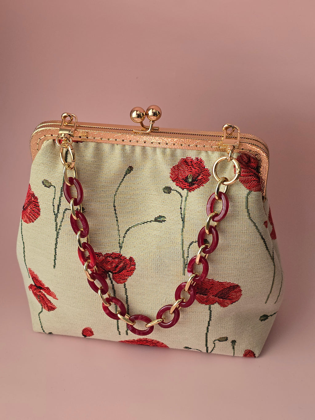 Handmade Floral Clasp Bag with Chain Handle