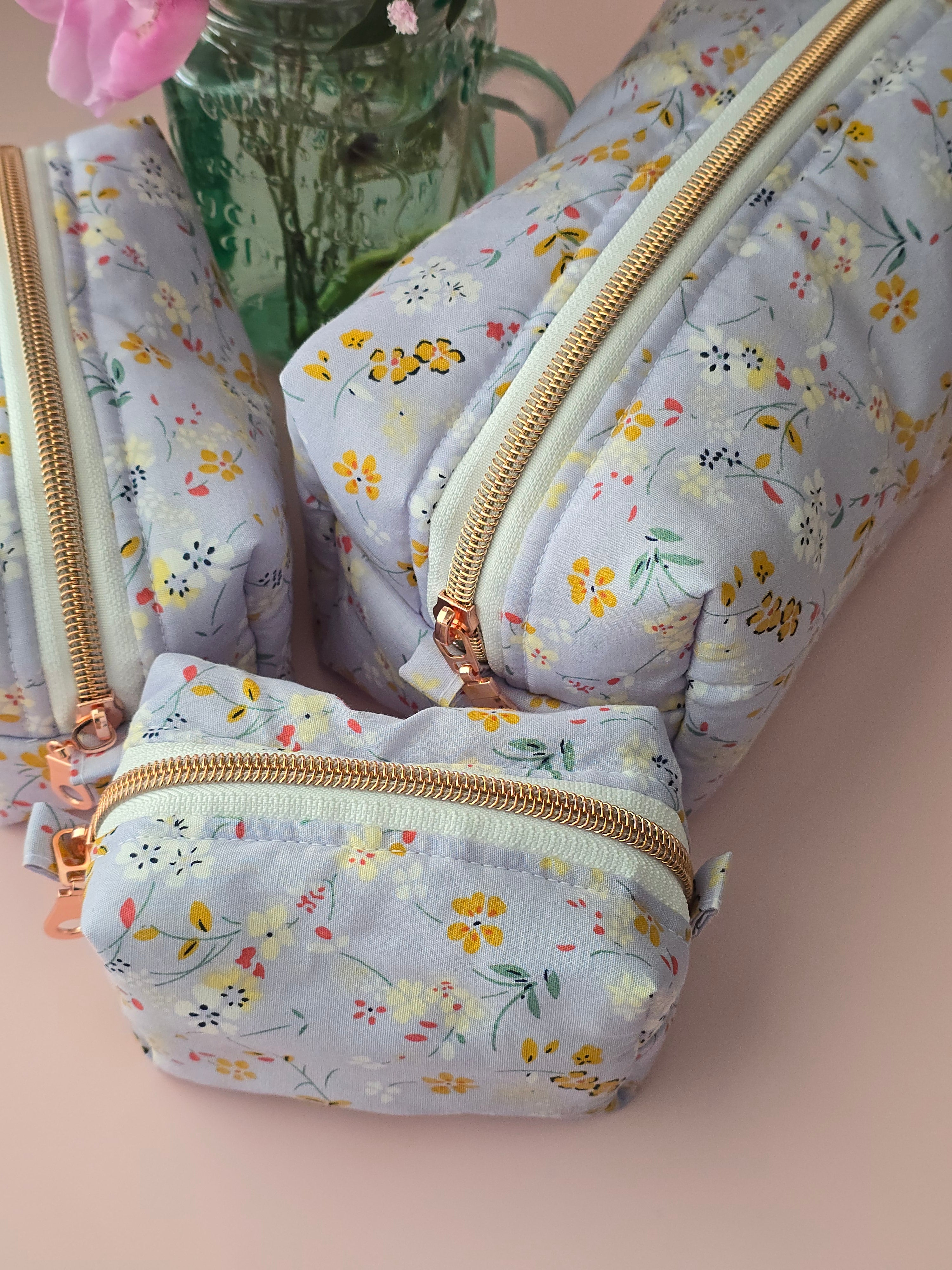 Pastel Floral Cosmetic Pouch Set
