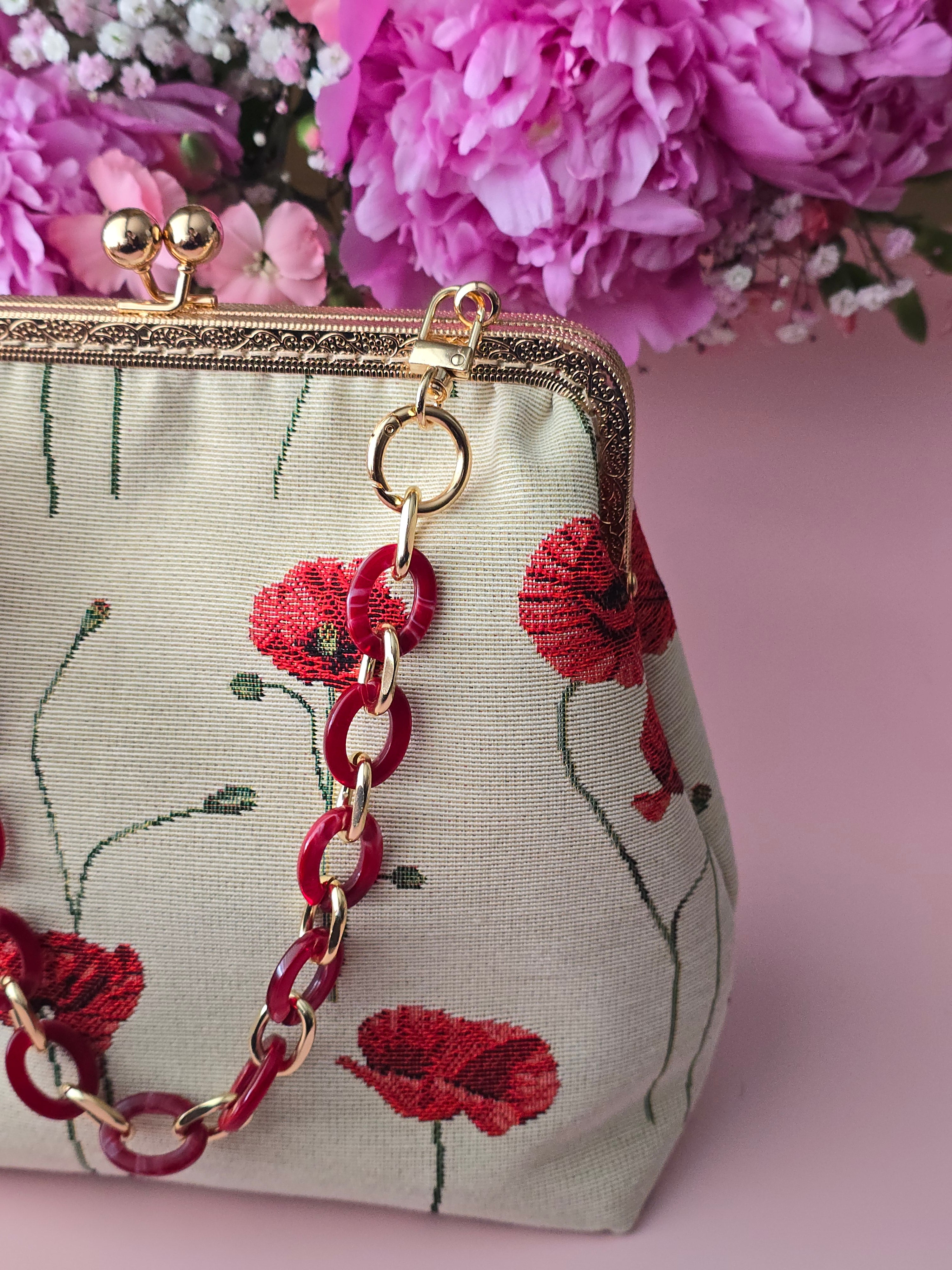 Handmade Floral Clasp Bag with Chain Handle