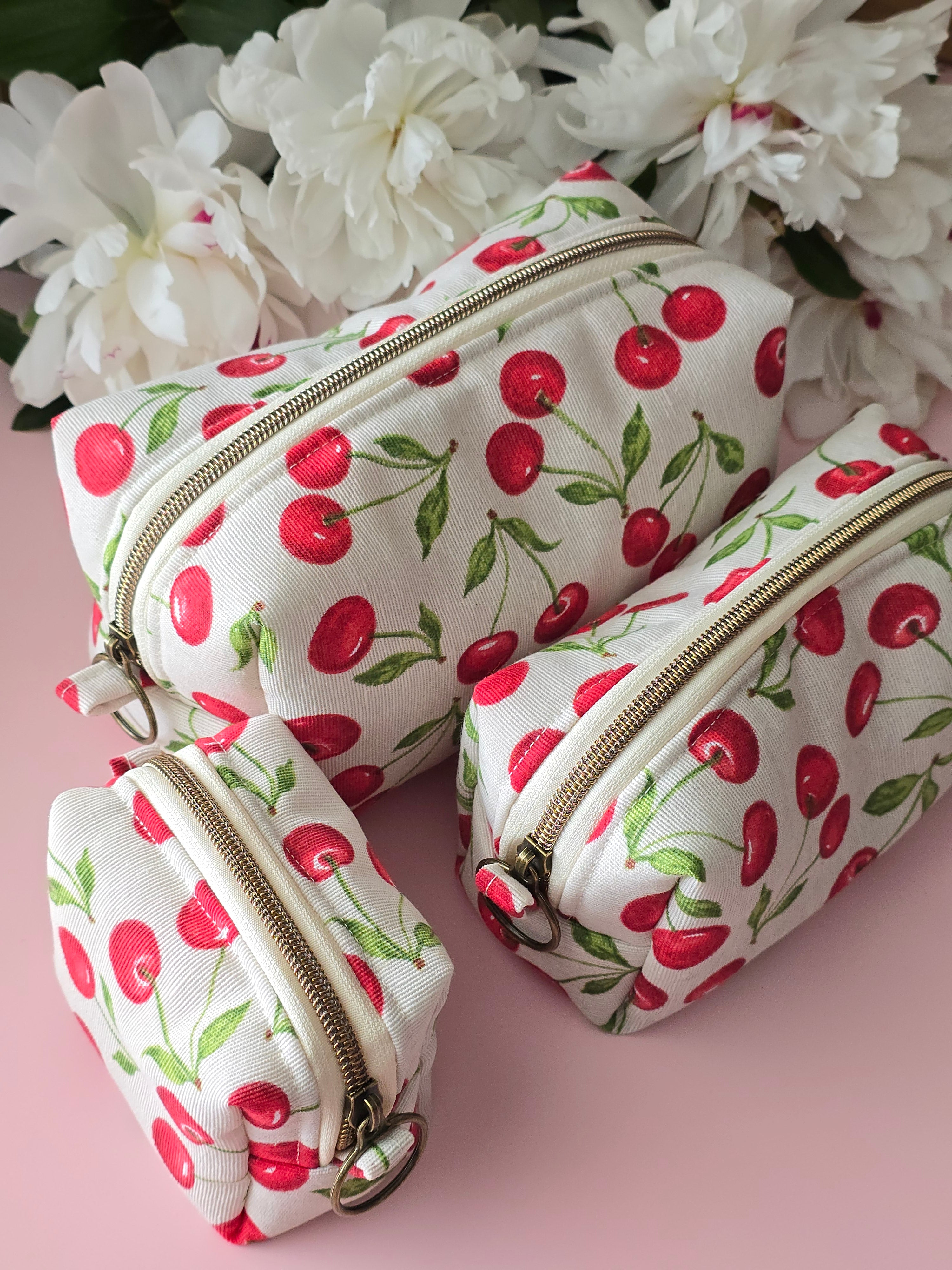 Cherry Makeup Bag Set – 3 Pieces