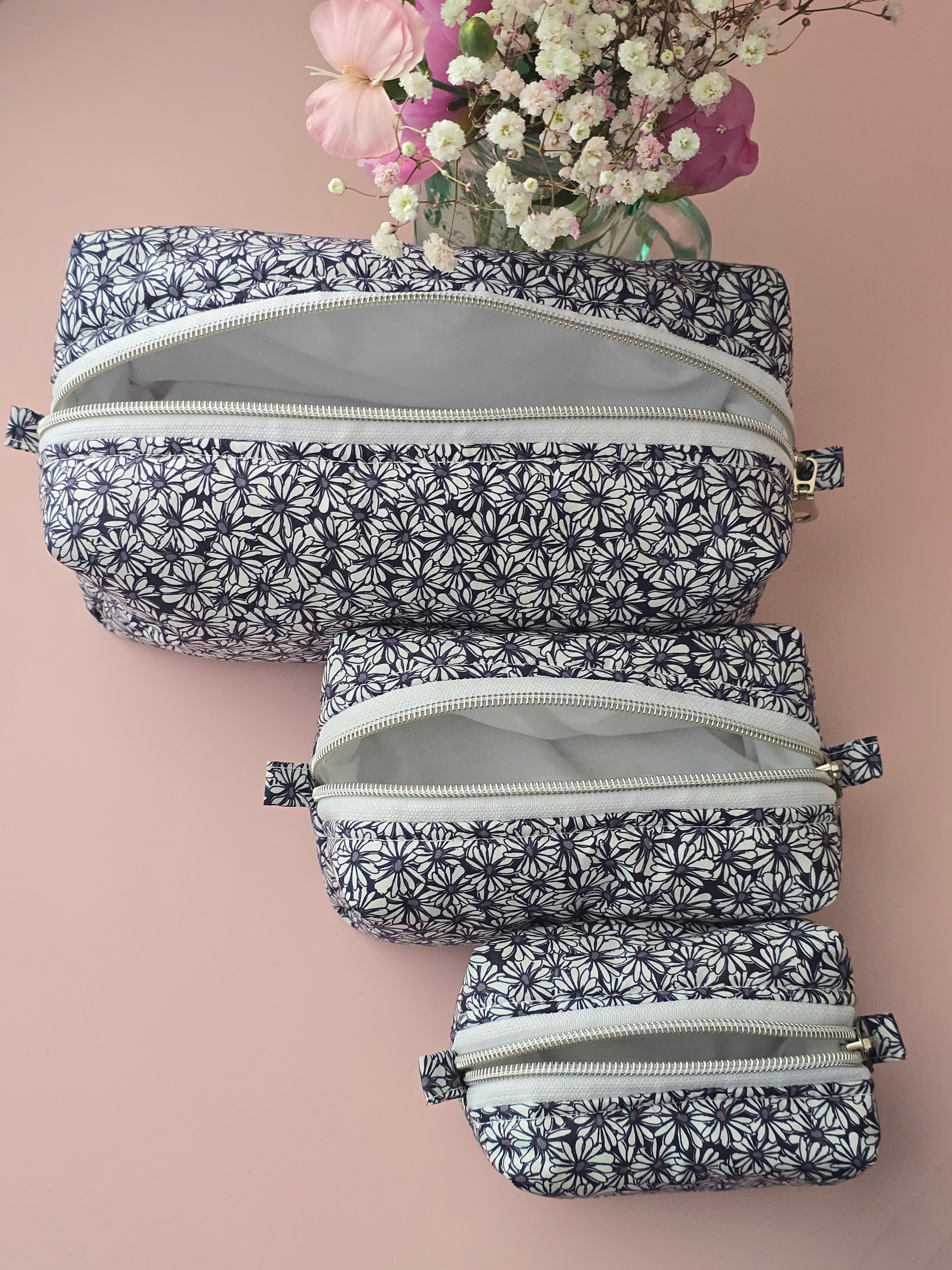 Floral Cosmetic Pouch Set – Handmade Zipper Bags