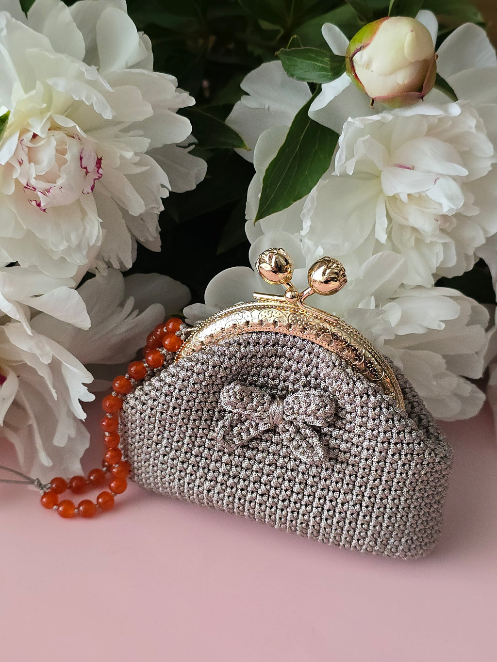 Pearl Grey Crochet Coin Purse