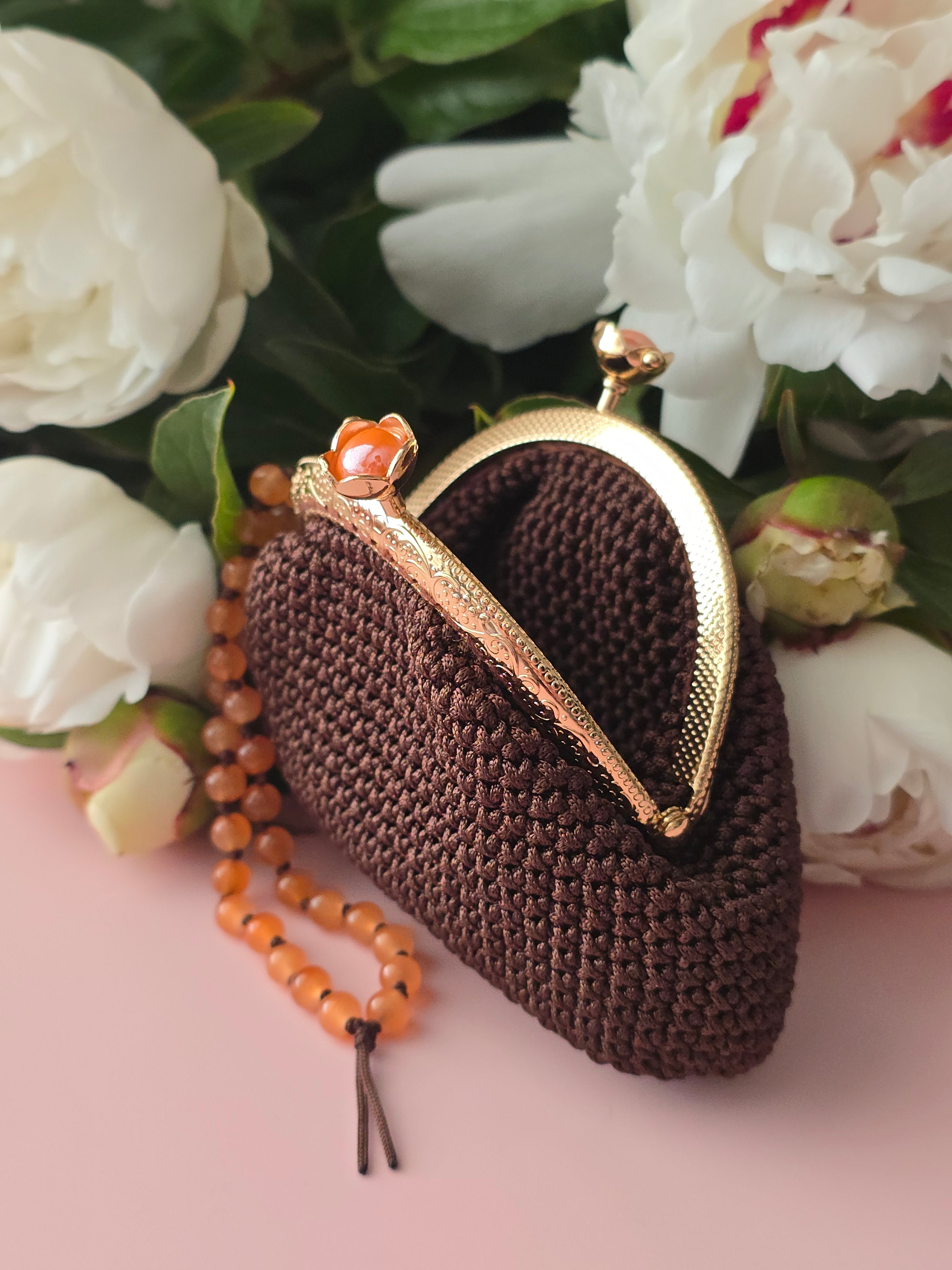 Handmade Crochet Coin Purse with Frame – Chocolate Brown