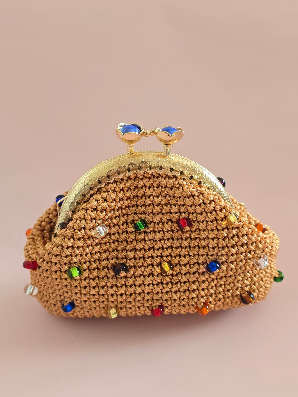 Handmade Crochet Coin Purse with Colorful Beads