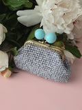 Handmade Crochet Frame Wallet – Grey with Mint Clasp
