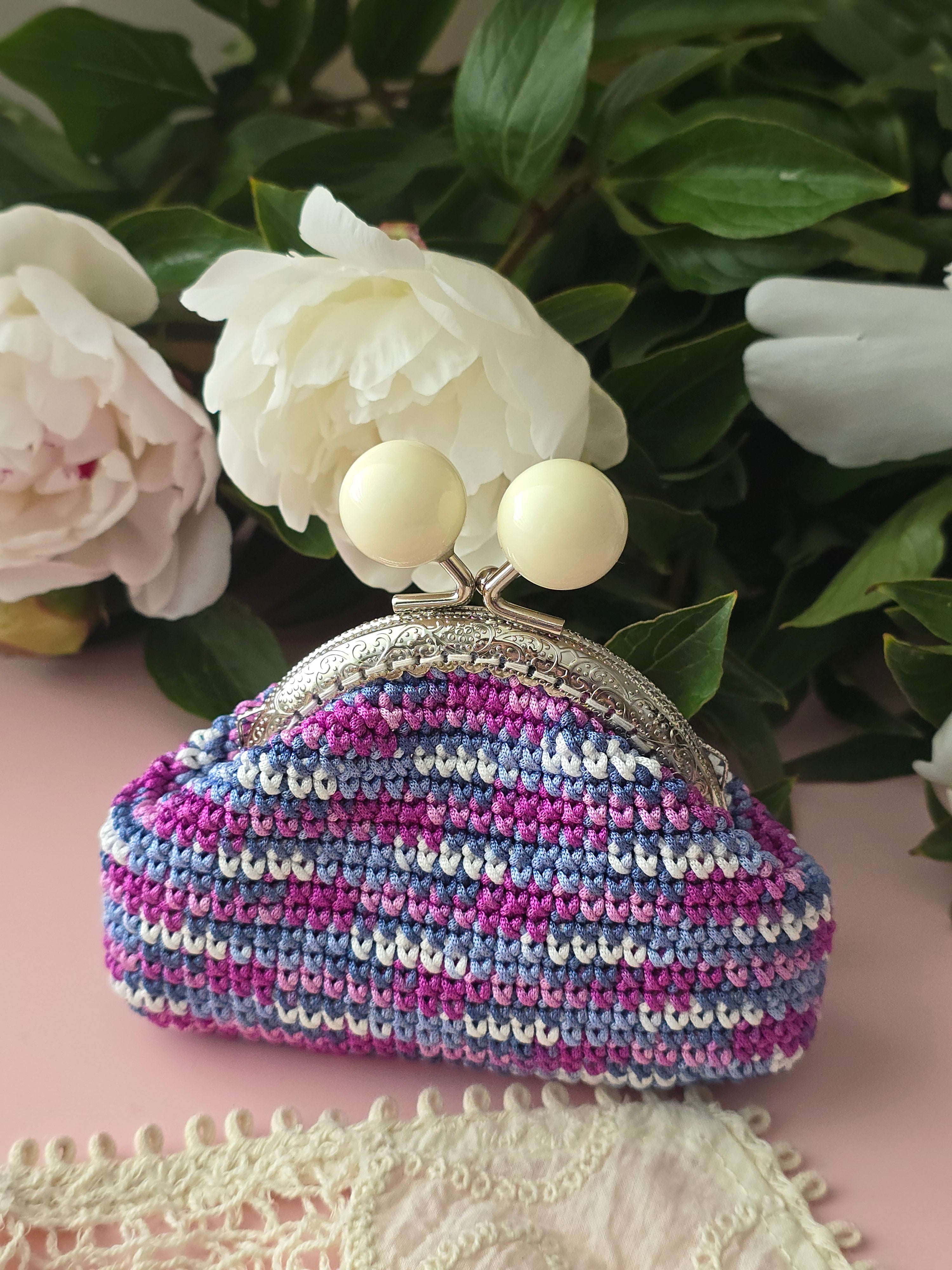 Handmade Crochet Coin Purse – Purple & Blue