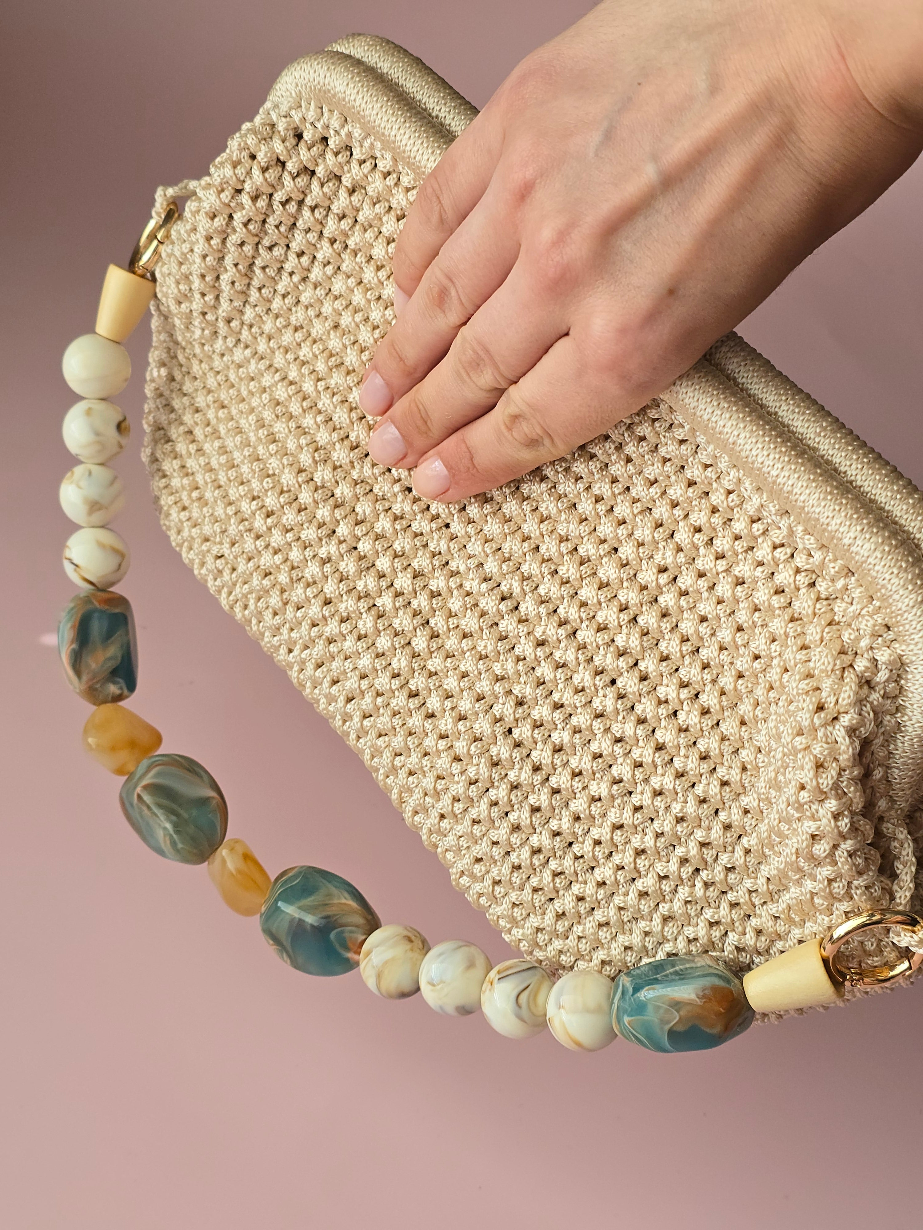 Handmade Crochet Clutch with Statement Beaded Handle