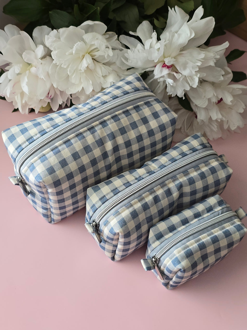 Blue Gingham Zipper Pouch Set ✨