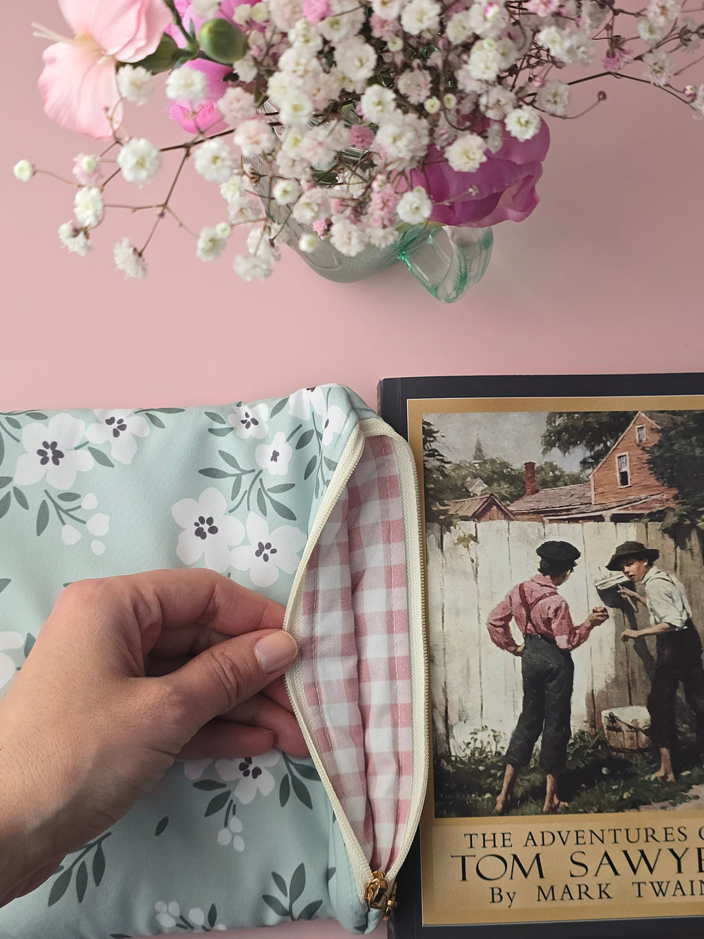 Floral Book & Tablet Sleeve – Handmade Cotton Pouch
