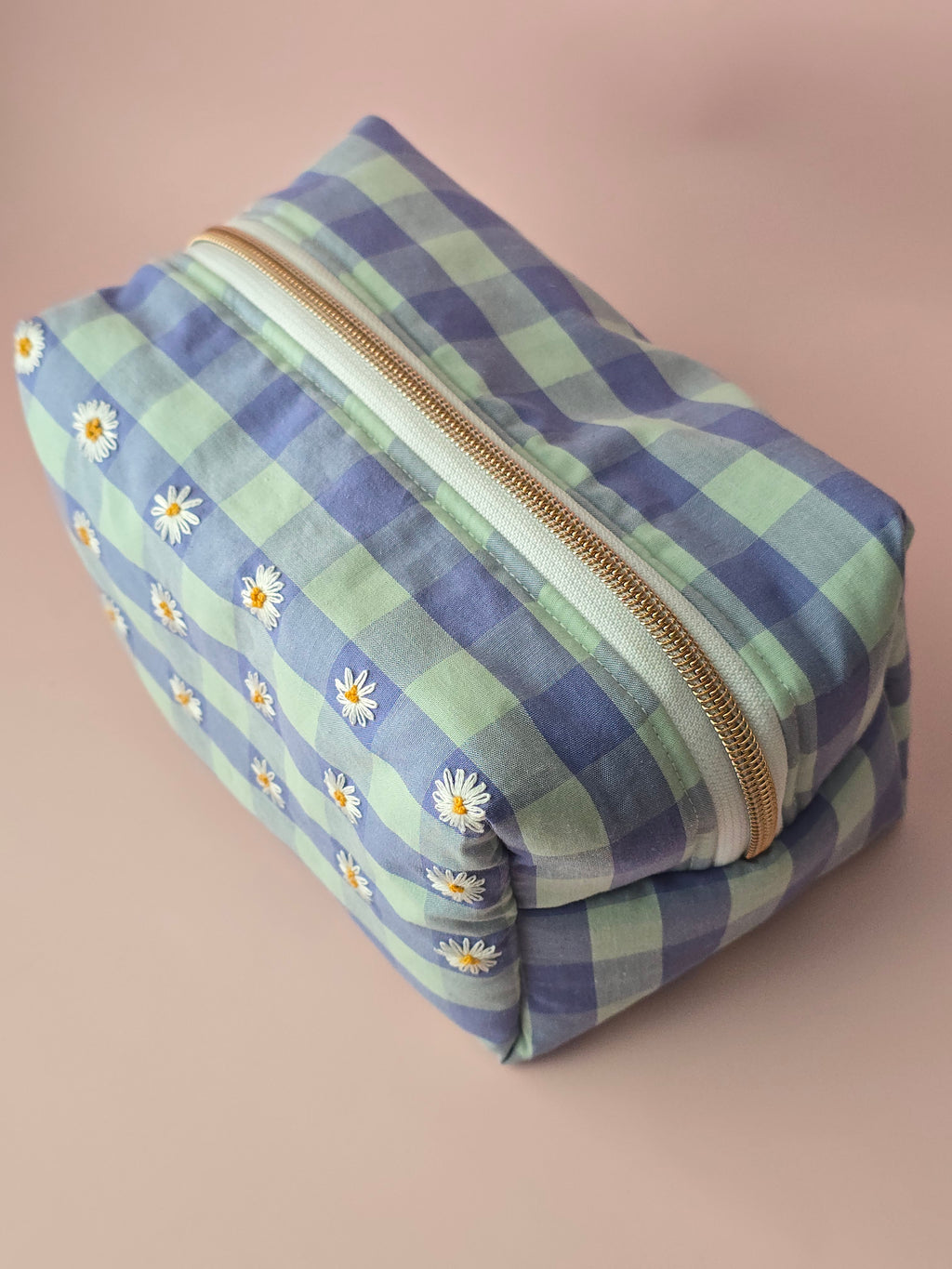 Blue Daisy Embroidered Cosmetic Bag