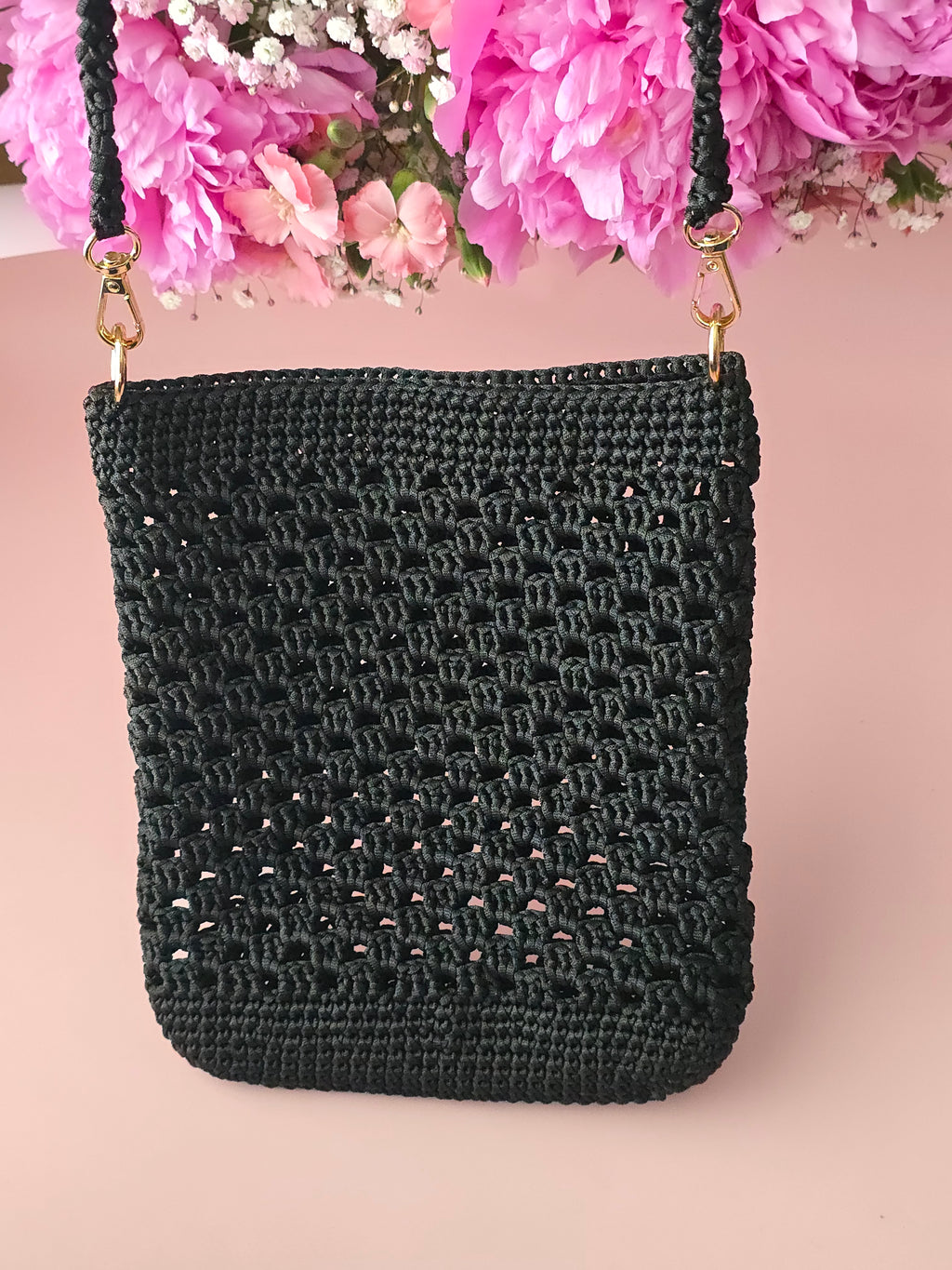 Black Crochet Crossbody Bag