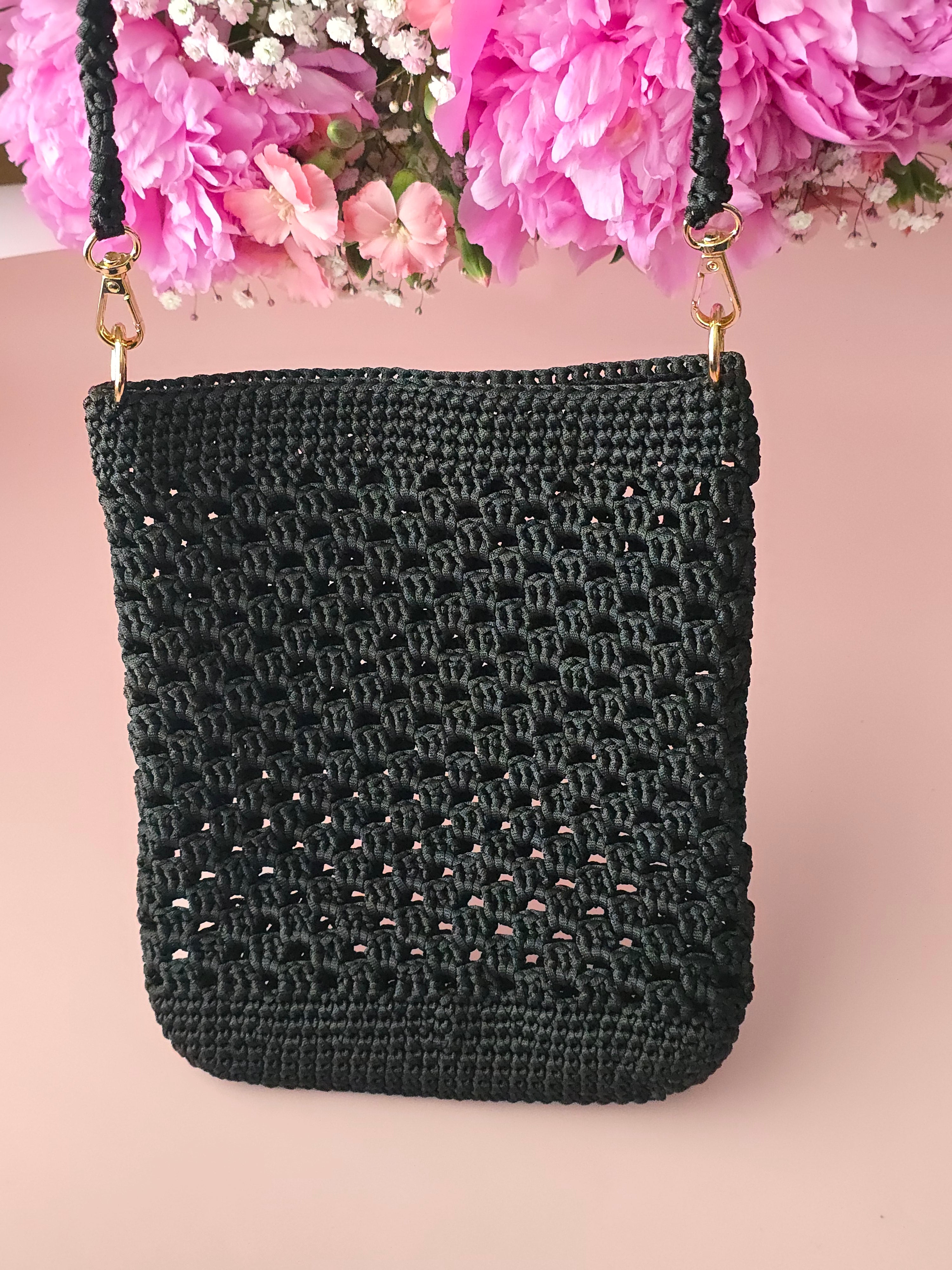 Black Crochet Crossbody Bag
